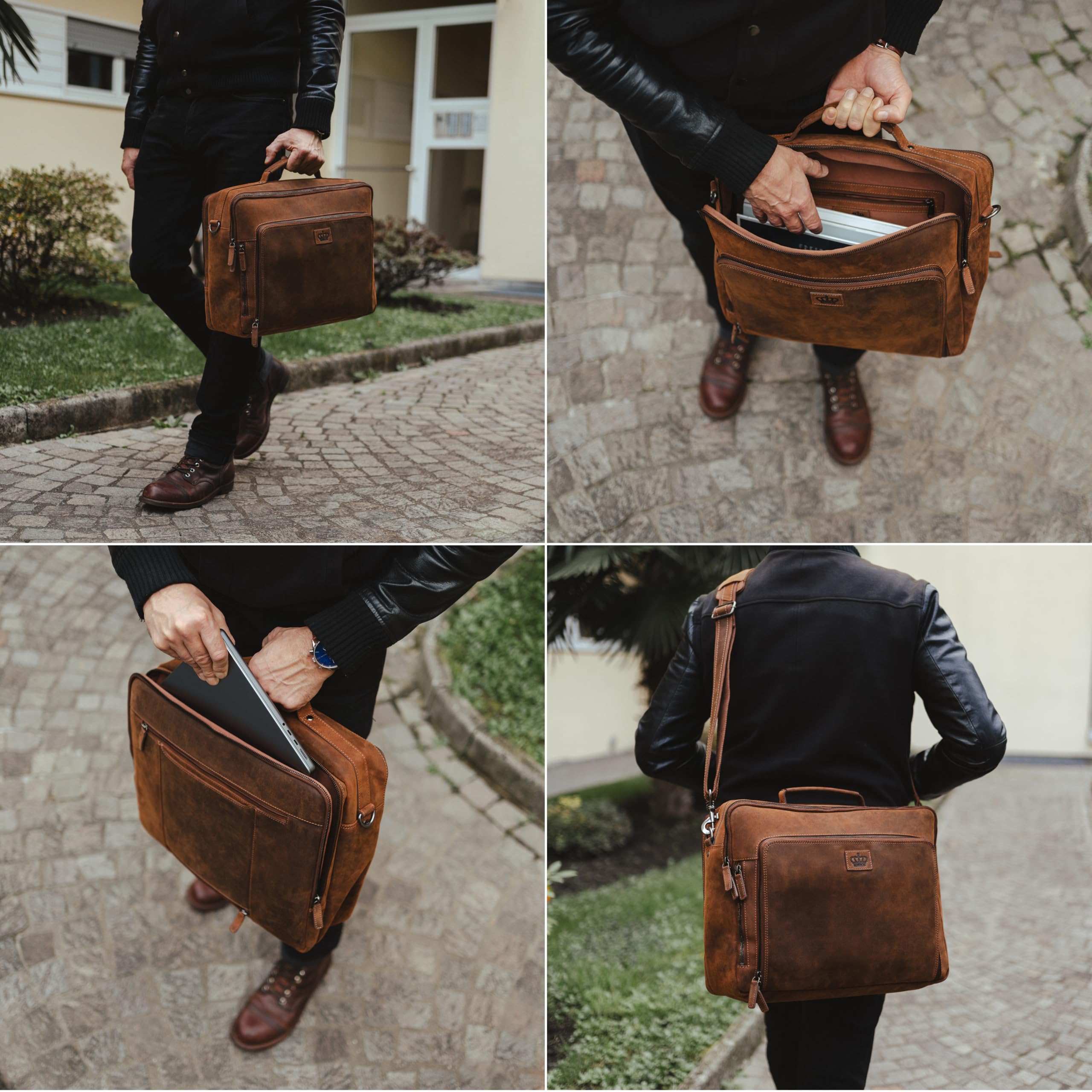 Baur XXL Tasche Echtleder – EXTRA GROSS | Laptoptasche für 13, 14, 15 & 16 Zoll | Sehr geräumige Business- & Aktentasche mit viel Stauraum | Notebook-Maße max. 38cm x 28cm
