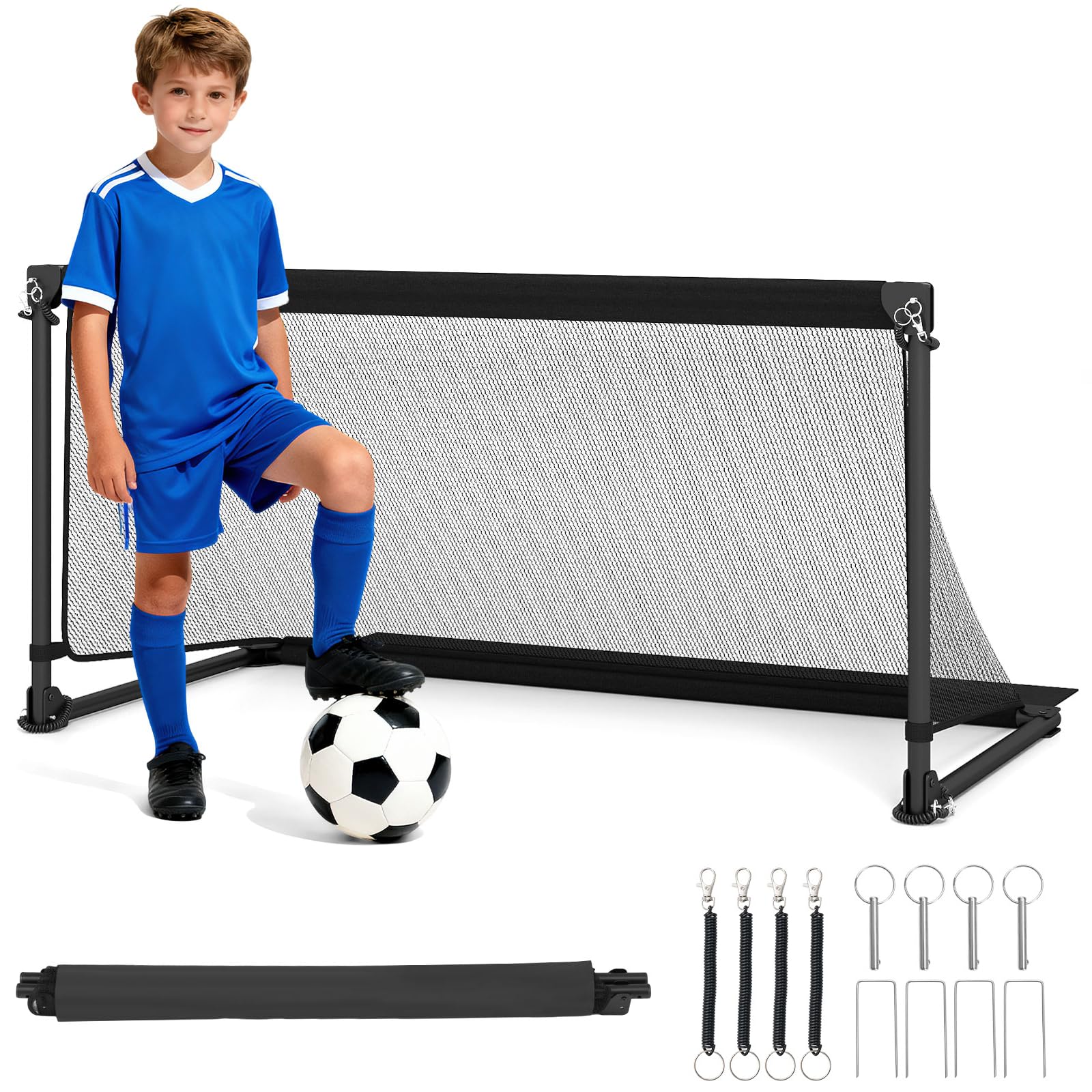 COSTWAY Soccer Goal with Net, Foldable Pop-up Football Training Equipment with Ground Stakes, Easy Setup Portable Mini Practice Soccer Toy for Kids, Youth & Adults (5 ft x 2.5 ft)