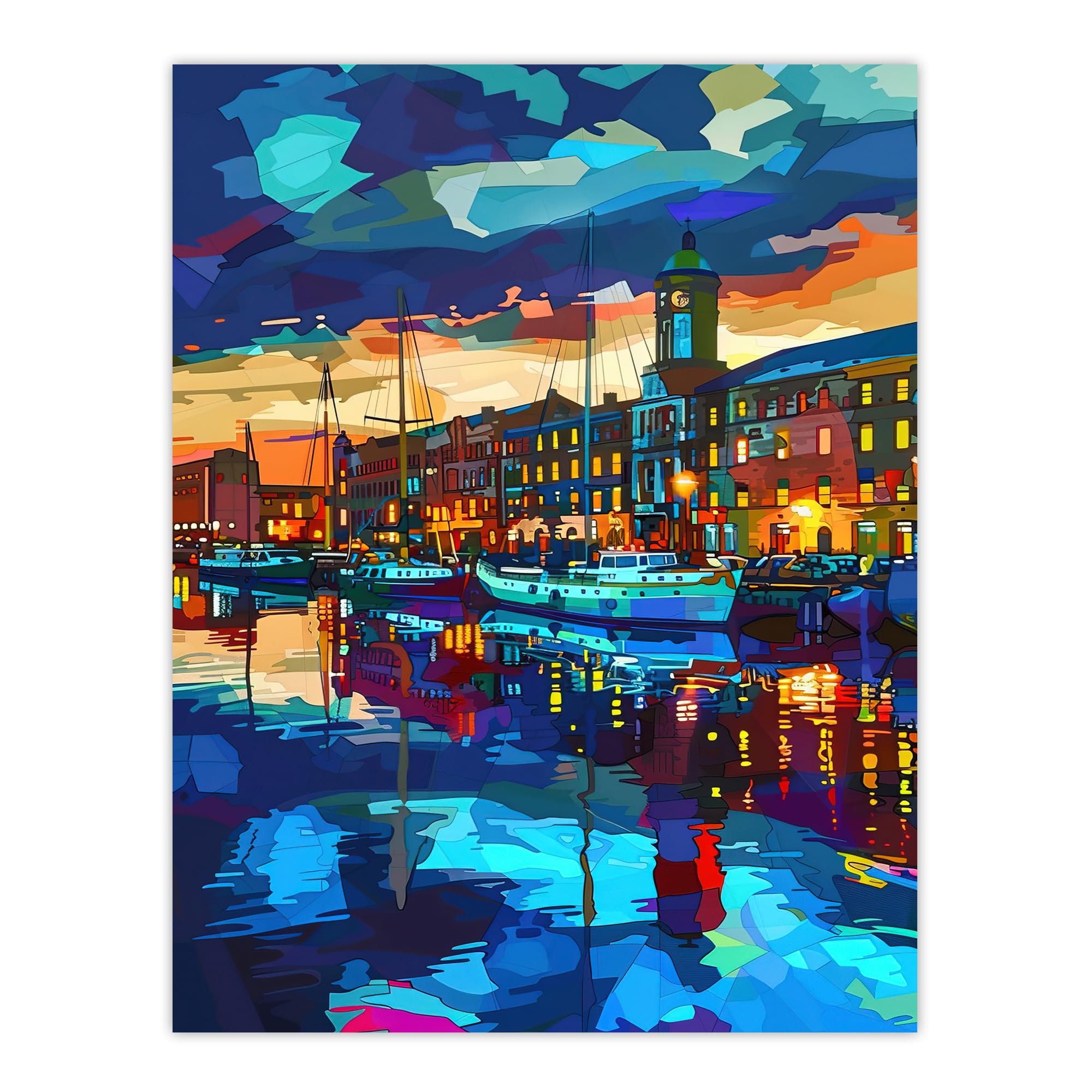 Artery8 Liverpool Port Sail Boats Atmospheric Cityscape Living Room Extra Large XL Wall Art Poster Print, Unframed 24X32", 81L x 61W cm