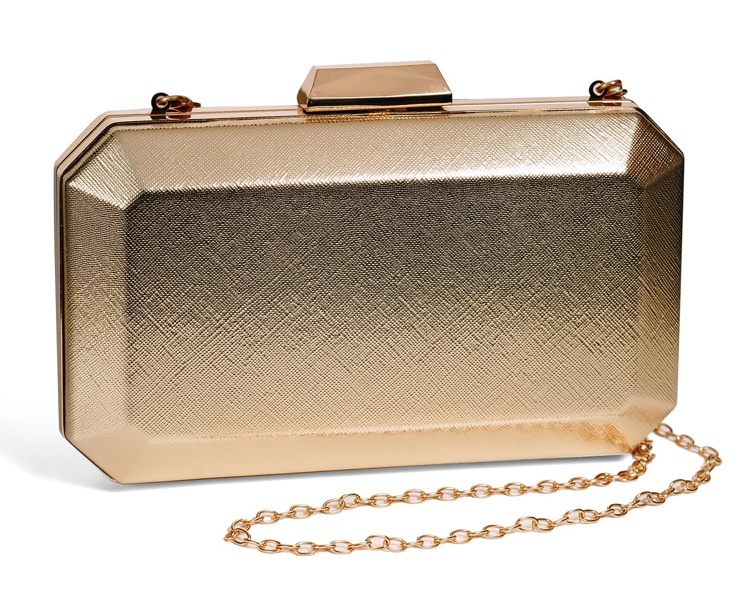 Hand Clutch for Women, Girls - Box Design Evening Party Wedding Clutches Purse with Crossbody Shoulder Sling Chain (Gold)