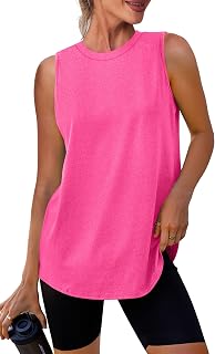 Women's Loose Fit Workout Tank Tops - Breathable Sleeveless High Neck Shirts for Yoga, Running, Tennis