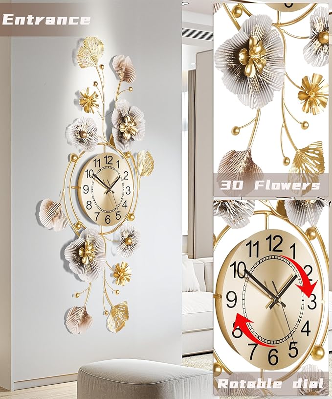 Reloj de Pared 3D Retro Metal Hoja de Ginkgo 33x18 pulgadas miniatura 5