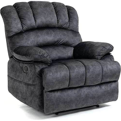 Modern Manual Recliner Chair for Adults,Lazy Boy Recliner Chair, Oversized Single Sofa with Footrest&Adjustable Backrest,Pockets,Fabric (Dark Gray2)