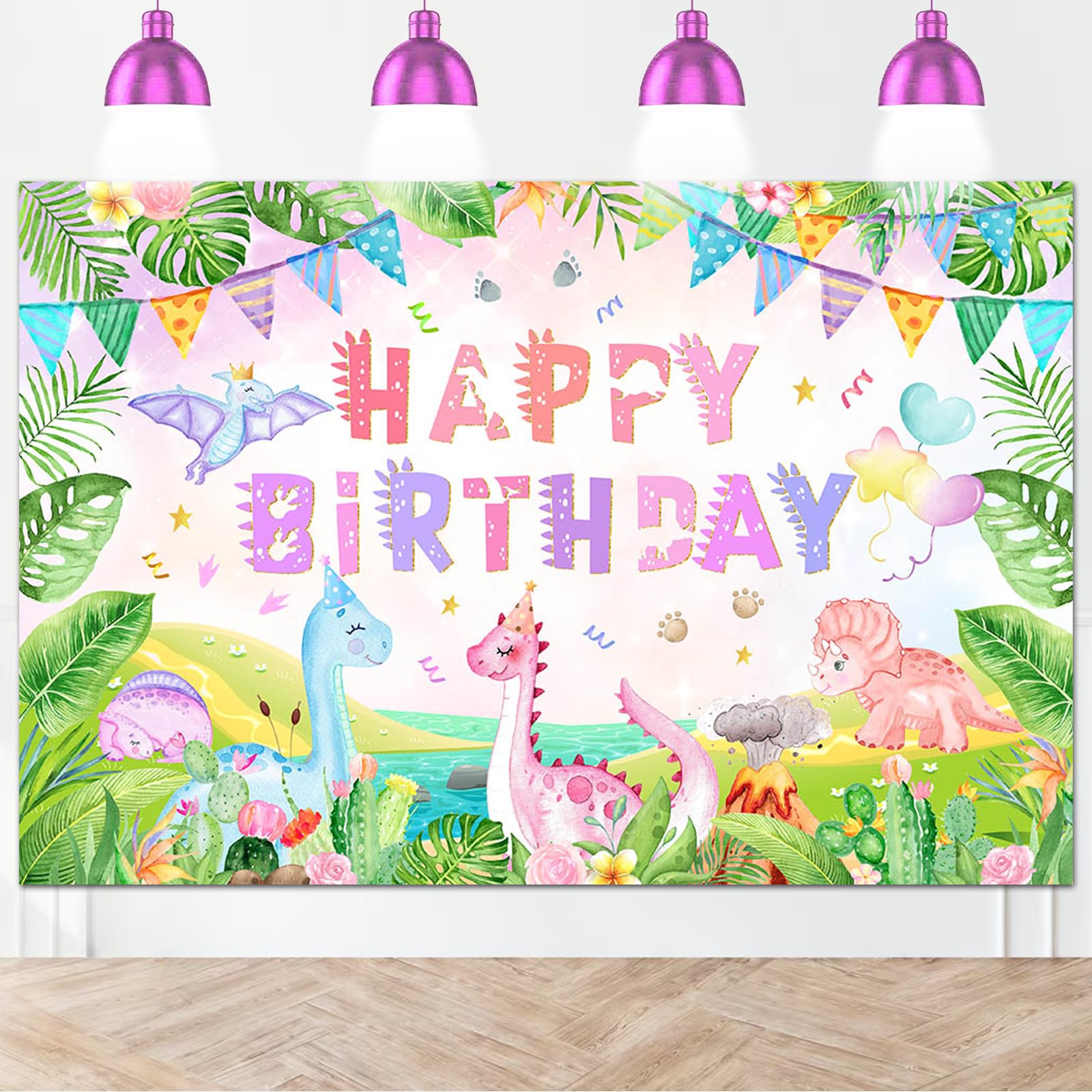 Avezano 5x3ft Dinosaur Birthday Backdrop Watercolor Dinosaur Backdrop for Girls Birthday Party Dinosaur Birthday Banner Party Decorations