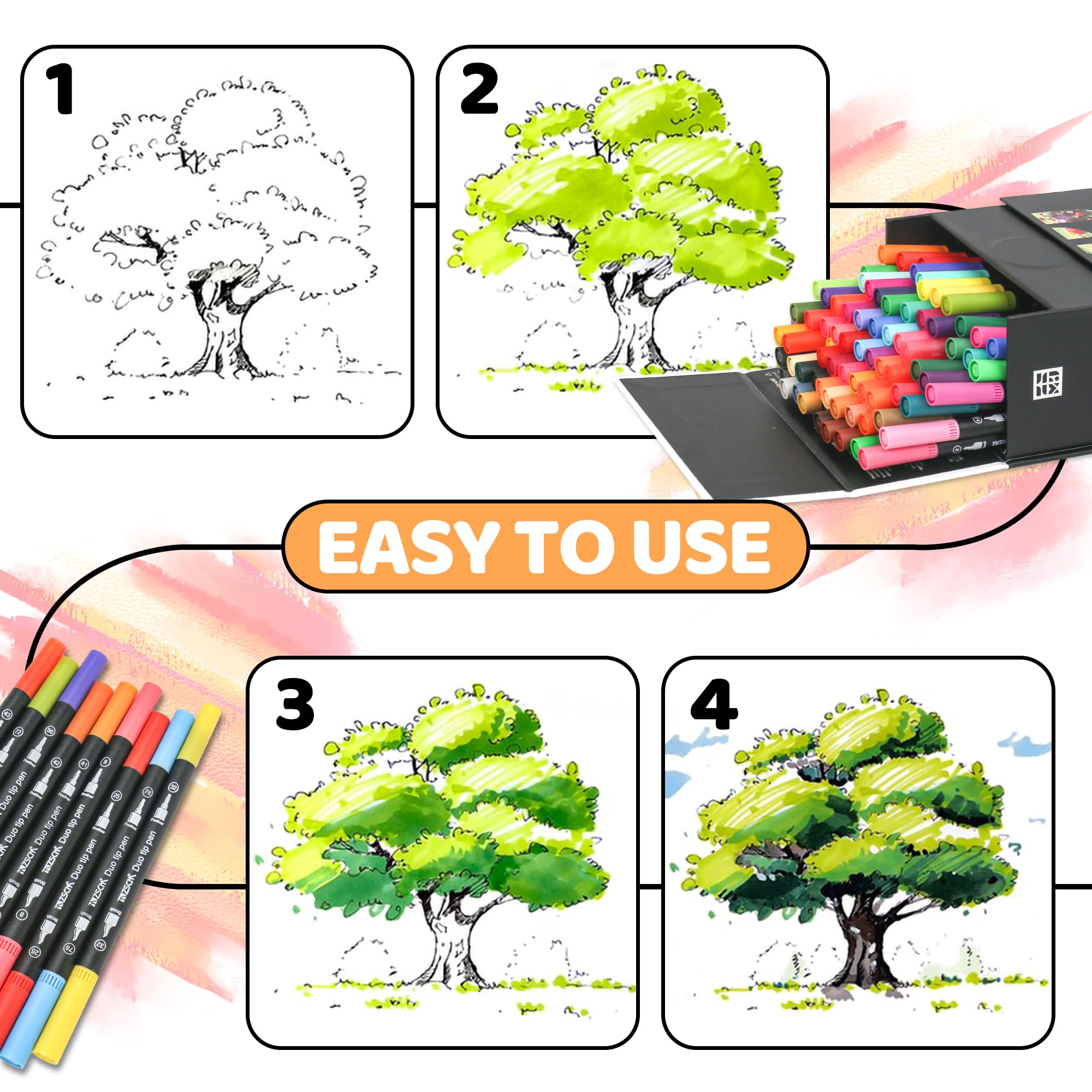 ZSCM - 80 pennarelli colorati per libri da colorare per adulti, senza sanguinamento, penne a doppia punta, pennarelli da colorare a punta fine e a pennello, per calligrafia per adulti, illustrazione