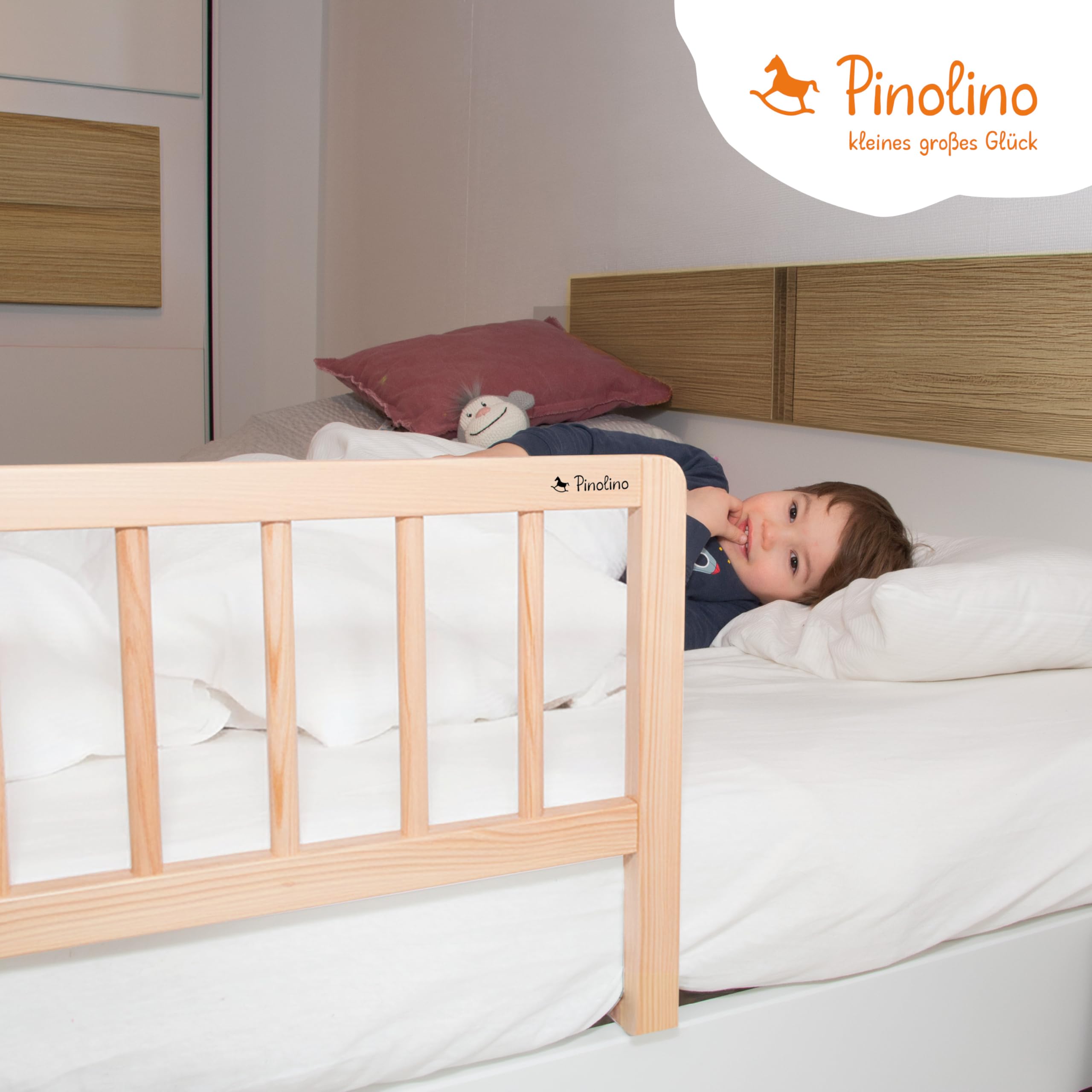 PINOLINO Barrera de Seguridad para Cuna, de haya, barandilla plegable para viajar, 90x 36x33 cm, barandilla para niños pequeños y bebés, naturaleza