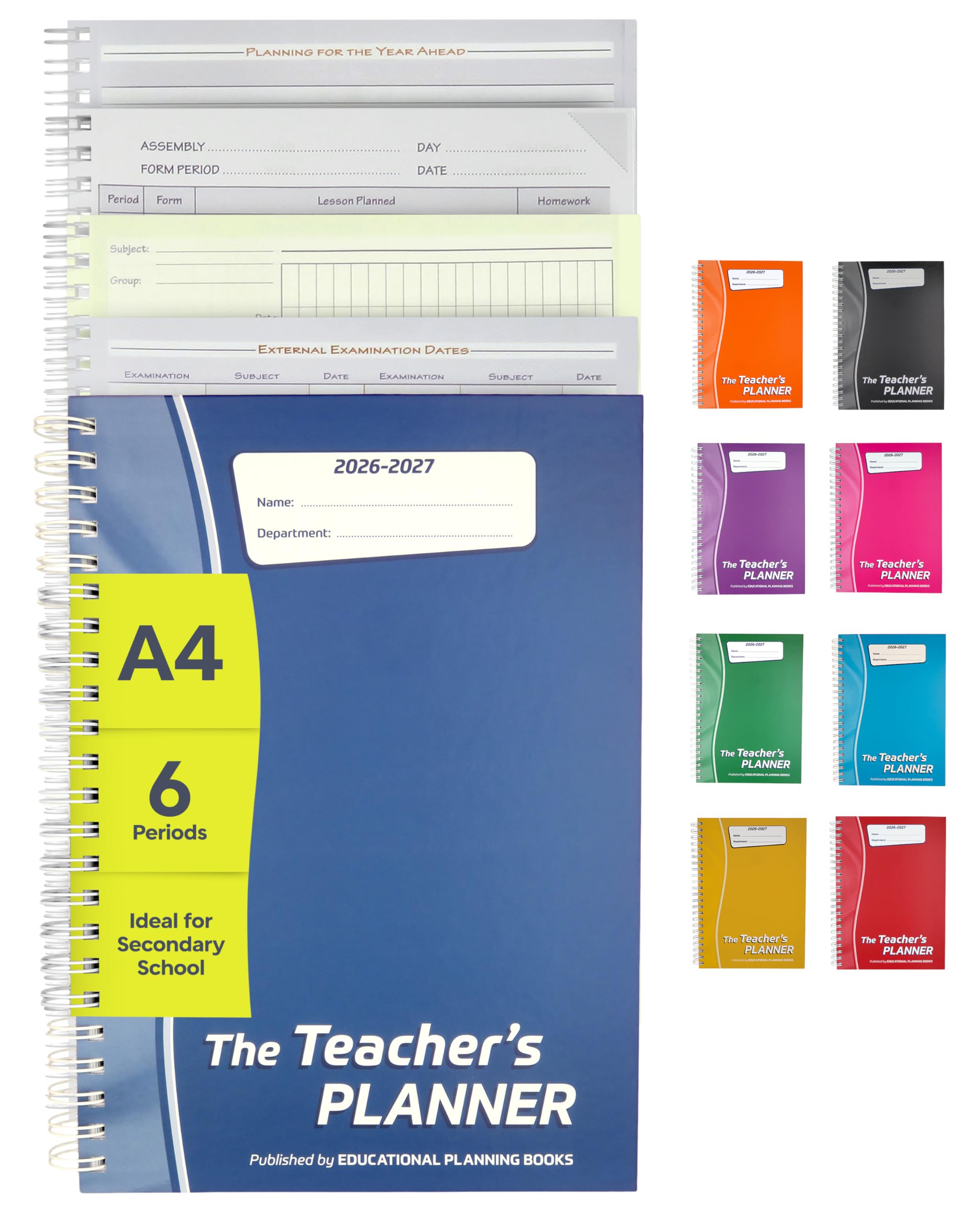 Educational Planning Books - The Teachers Planner 2026-2027 for Secondary School – A4 – Six Period Day – Page-a-Day & Undated, with Dedicated Pages for Year Planning, Exams, Marking and more (TP3-B) — image 1