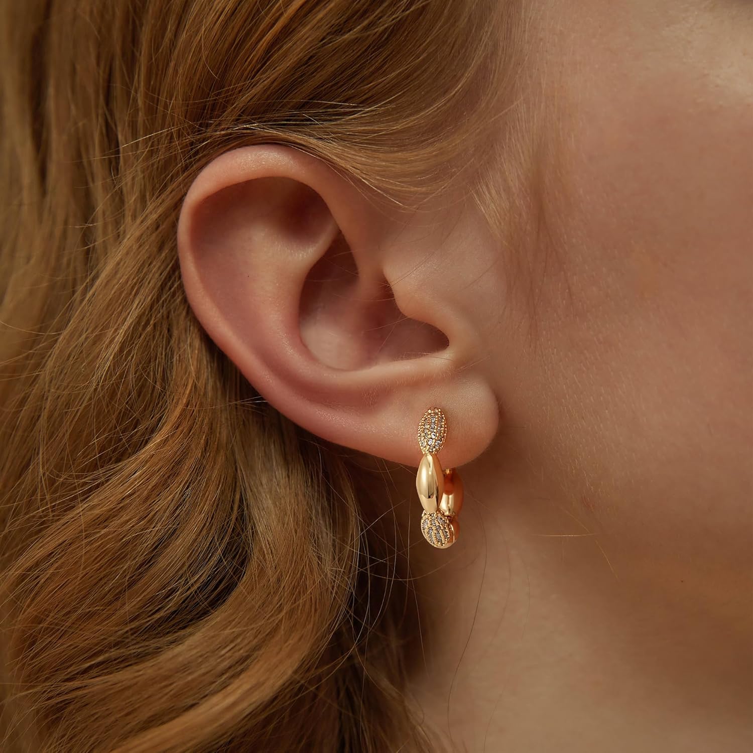 Huggie Hoop Earrings for Women Gold CZ Stud Earrings 14K Gold Filled Small Boho Huggie Earrings Hypoallergenic Piercing Hoops Jewelry - Image 2