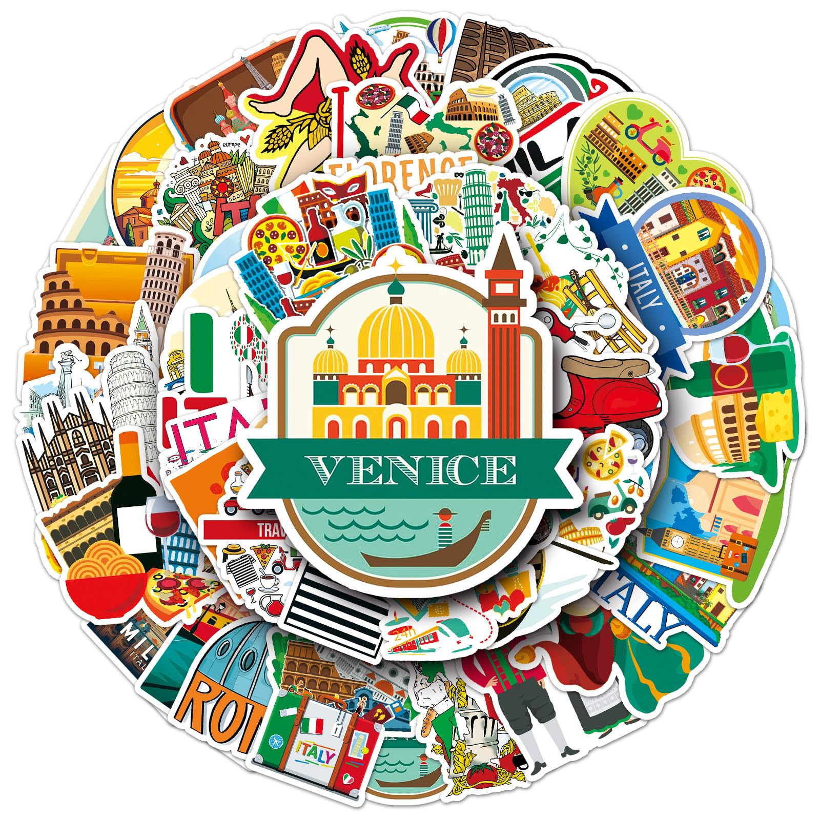 Lot De 50 Autocollants Italiens En Vinyle Imperméable Pour