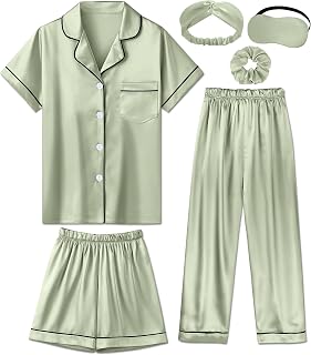 Silk Pajamas for Girls Satin Pajama Kids 3Pcs Short Sleeve Pjs Set