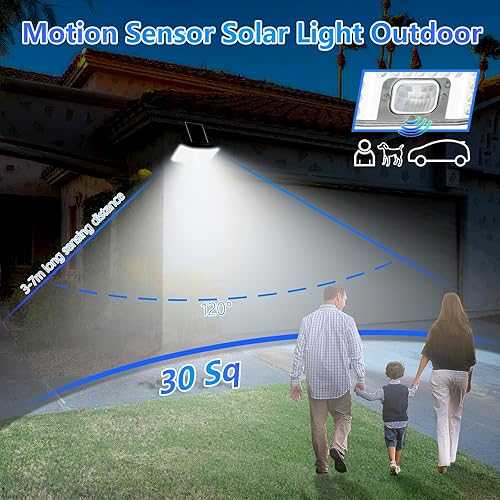 Miniatura 5 de TOBUSA Paquete de 4 luces solares de inundación con sensor de movimiento para exteriores, luz solar LED de 4000 lm con control remoto, 3 modos,