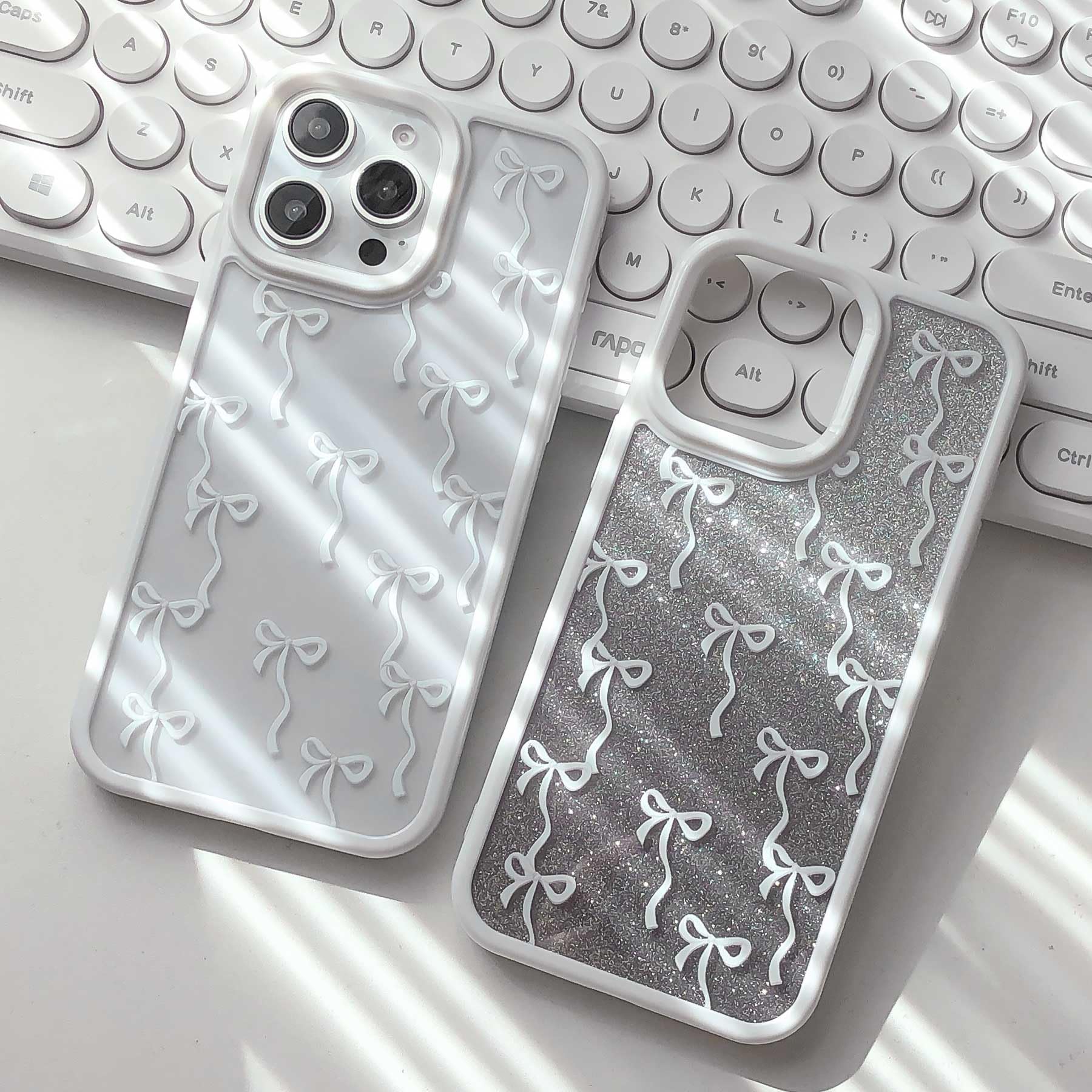 Yetagso Bow Case for iPhone 16 Pro Max,Clear Slim Fit Pretty Aesthetic Bow Phone Case Cover for Women Girl,Soft Frame Hard Back Non-Yellowing Glitter