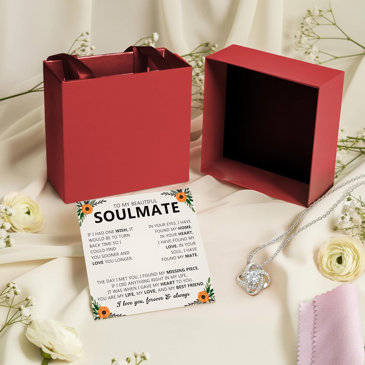 To My Soulmate | Love Knot Necklace | Meaningful Jewelry for Wife, Girlfriend | Sentimental keepsake for Anniversary, Birthday, Valentine, Christmas | With message card - Image 4