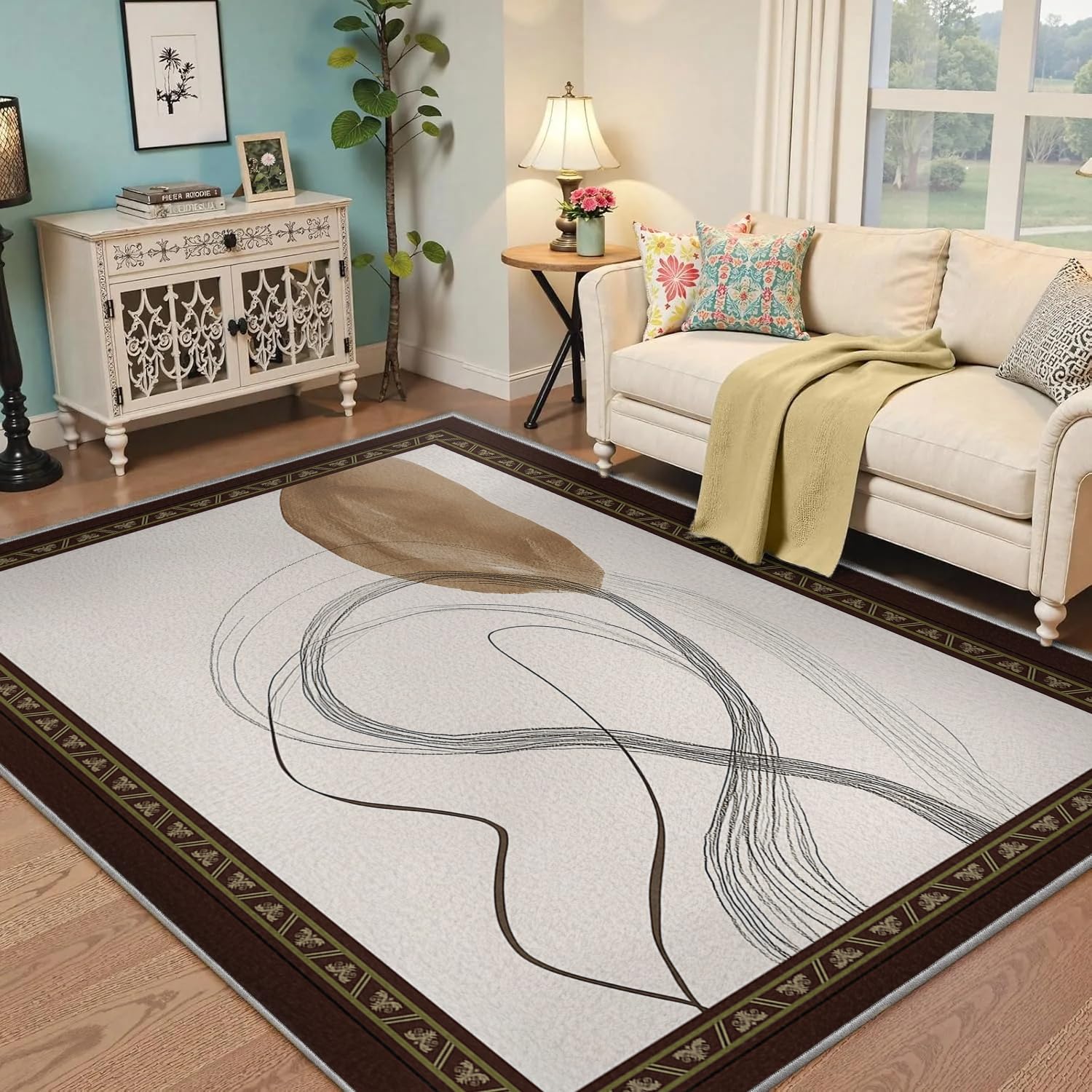 Minimalistyczne zmywalne i miękkie antypoślizgowe dywaniki 200 x 300 cm abstrakcyjne linie i kolorowe klocki Dywan wewnętrzny o niskim włosie i nieodłączony do salonu