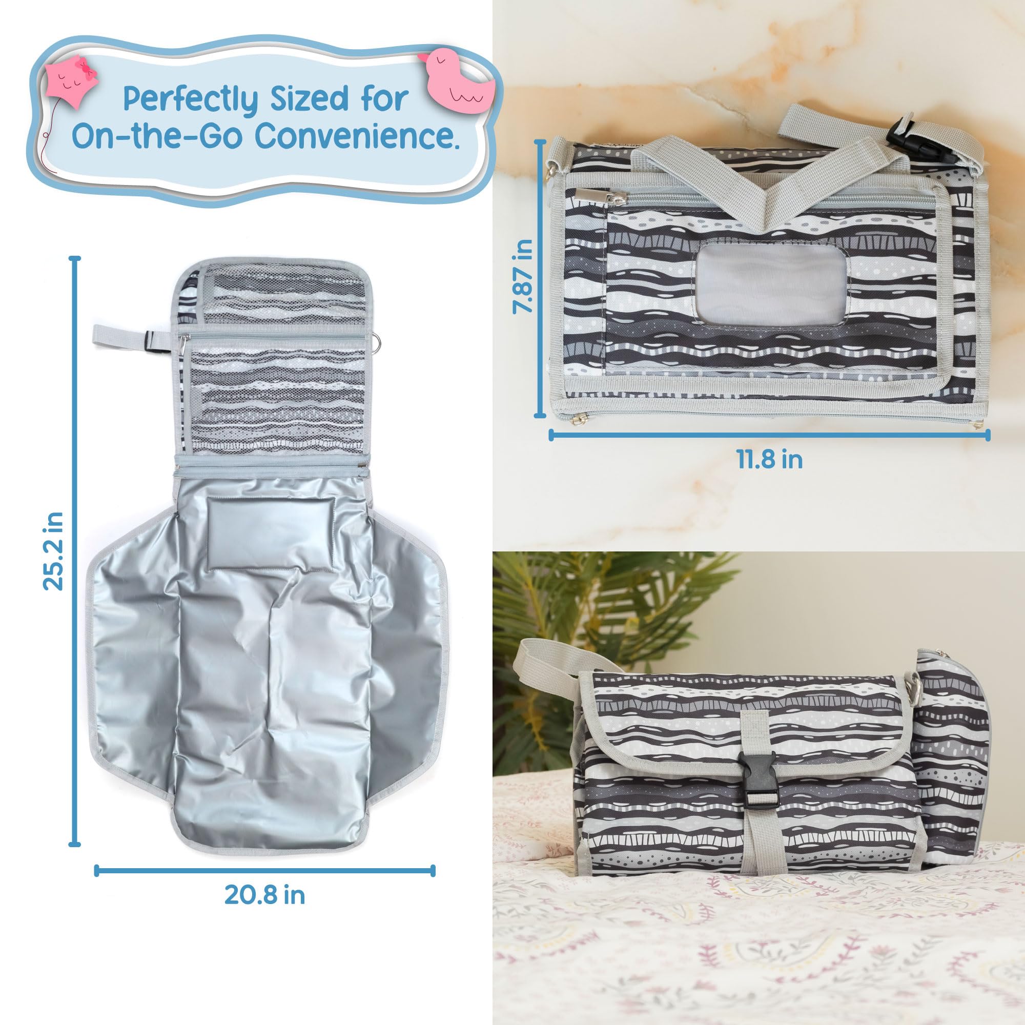 CHNGAROO Portable Changing Pad with Innovative Diaper Bag Dispenser, 3X Disposable Diaper Bags, Privacy Screen, and Diapers Clutch - Waterproof Baby Changing Pad with Wipes Pocket
