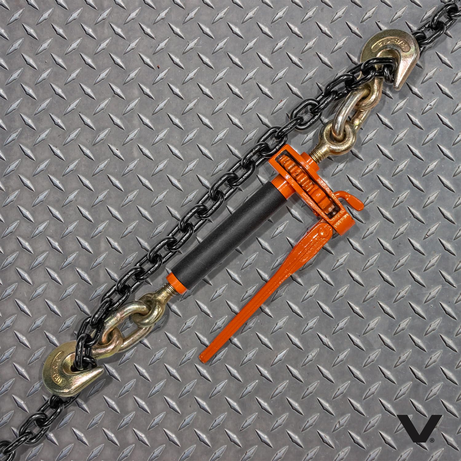 VULCAN Folding Handle Load Binder (Two Pack) with 2 Grab Hooks - Ratchet Style - 12000 Pound Safe Working Load (Works with 3/8 Inch Grade 70, 80 and 100 or 1/2” Grade 43 Chain)
