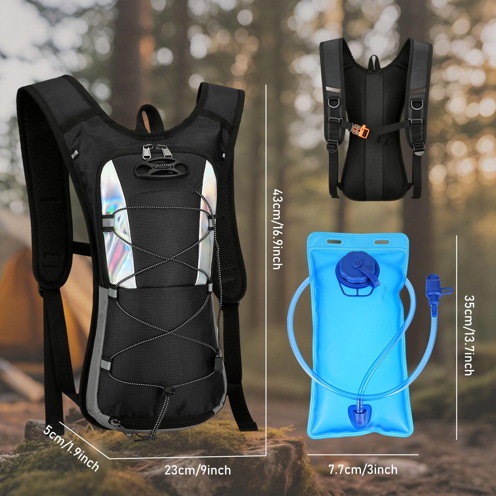 Mochila de Hidratación con Bolsa de Agua 2L, Mochila Hidrófugo para Running y Ciclismo MTB con Red para Casco y Tiras Reflectantes - Ligera Unisex para Trail, Senderismo, Maratón - 3