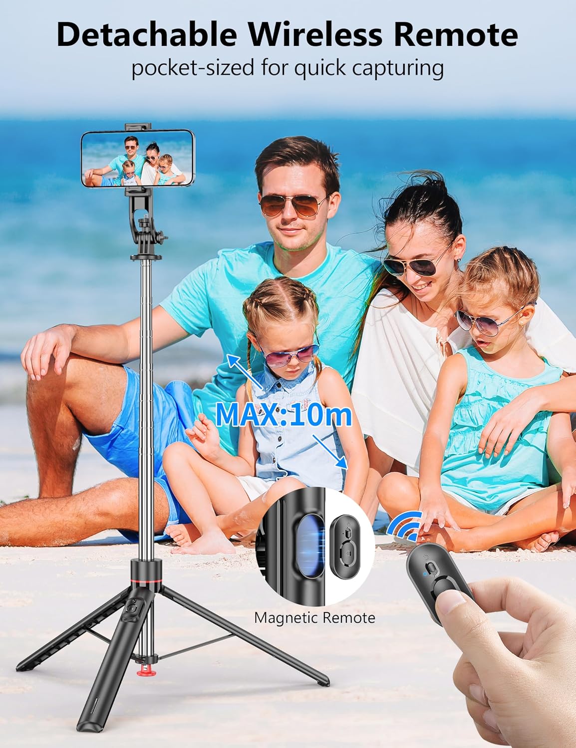 70" Extendable Selfie Stick Tripod, Automatic Phone Tripod with Magnetic Remote & 1/4" Screw, Lightweight Travel Tripod Stand for iPhone/Android & Camera, Vlog Video Recording