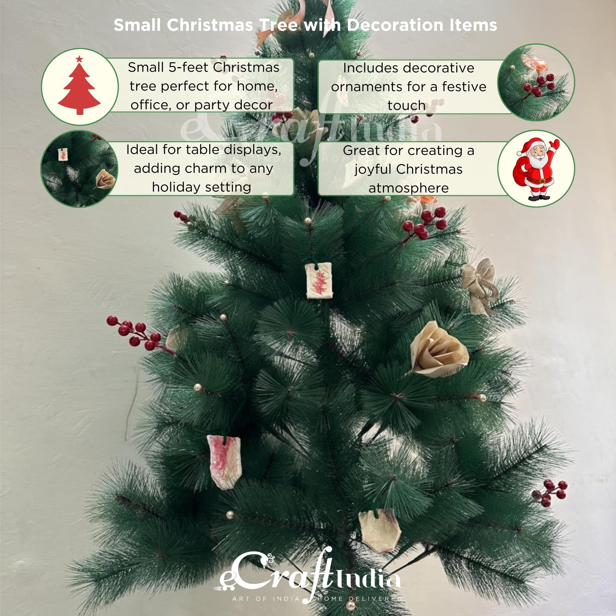 eCraftIndia Big Christmas Tree 5 Feet | Xmas Tree for Table Home Office Party Decoration | Christmas Tree Decoration Items Ornaments 3