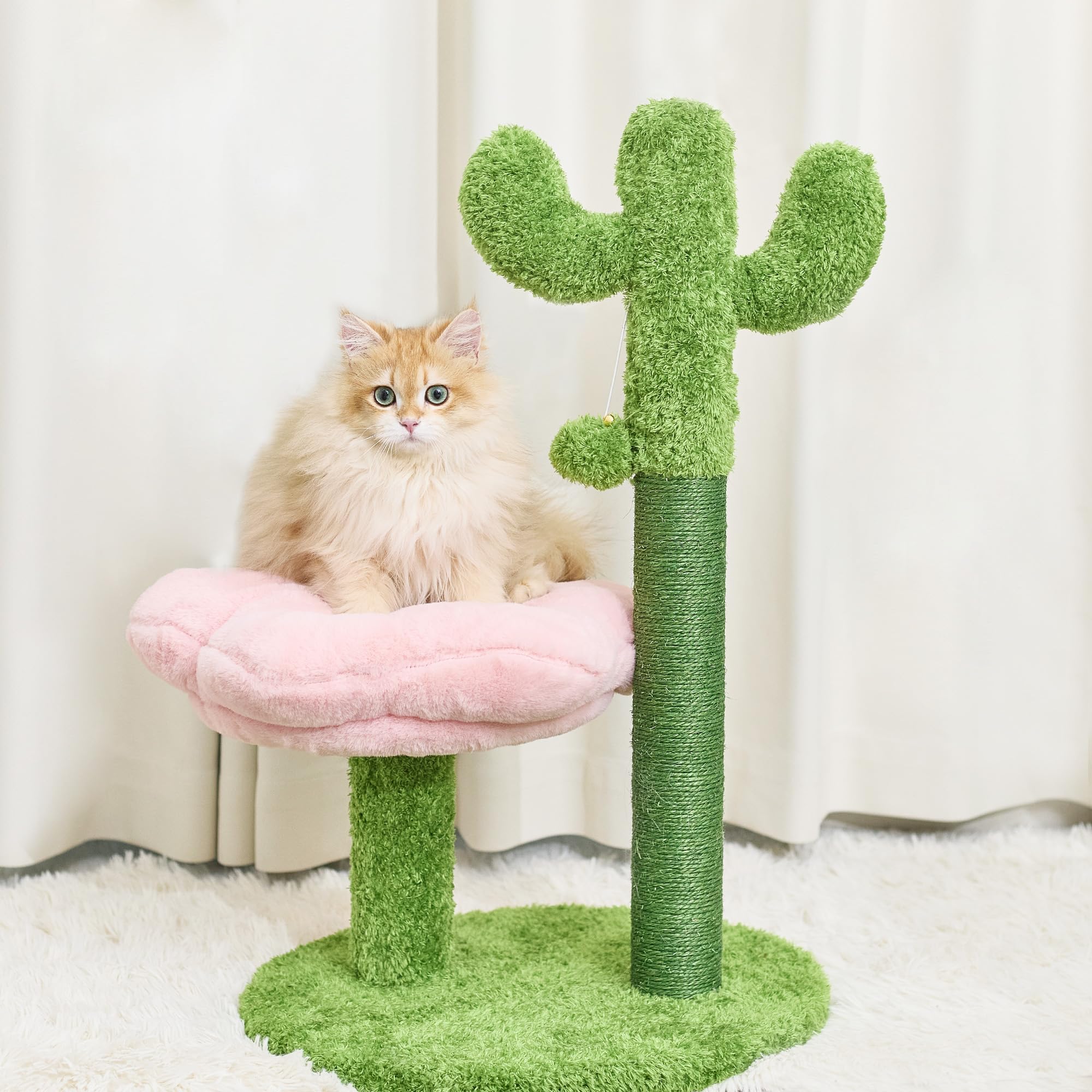 Cat Scratching Post, 28.35" Cactus Cat Scratcher Kitten Scratch Post with Cat Bed，Sisal Rope for Indoor Cats Claw Scratcher for Indoor Cats and Kittens