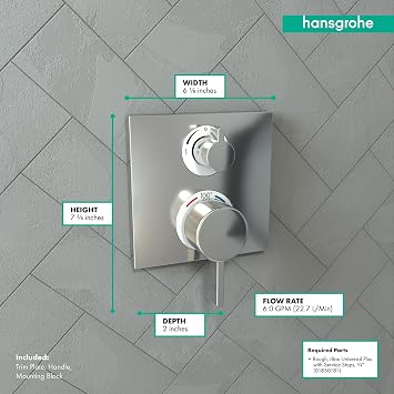 hansgrohe Ecostat Square Modern Thermostatic Shower Valve Trim with Temperature Control and Diverter in Chrome, 15714001