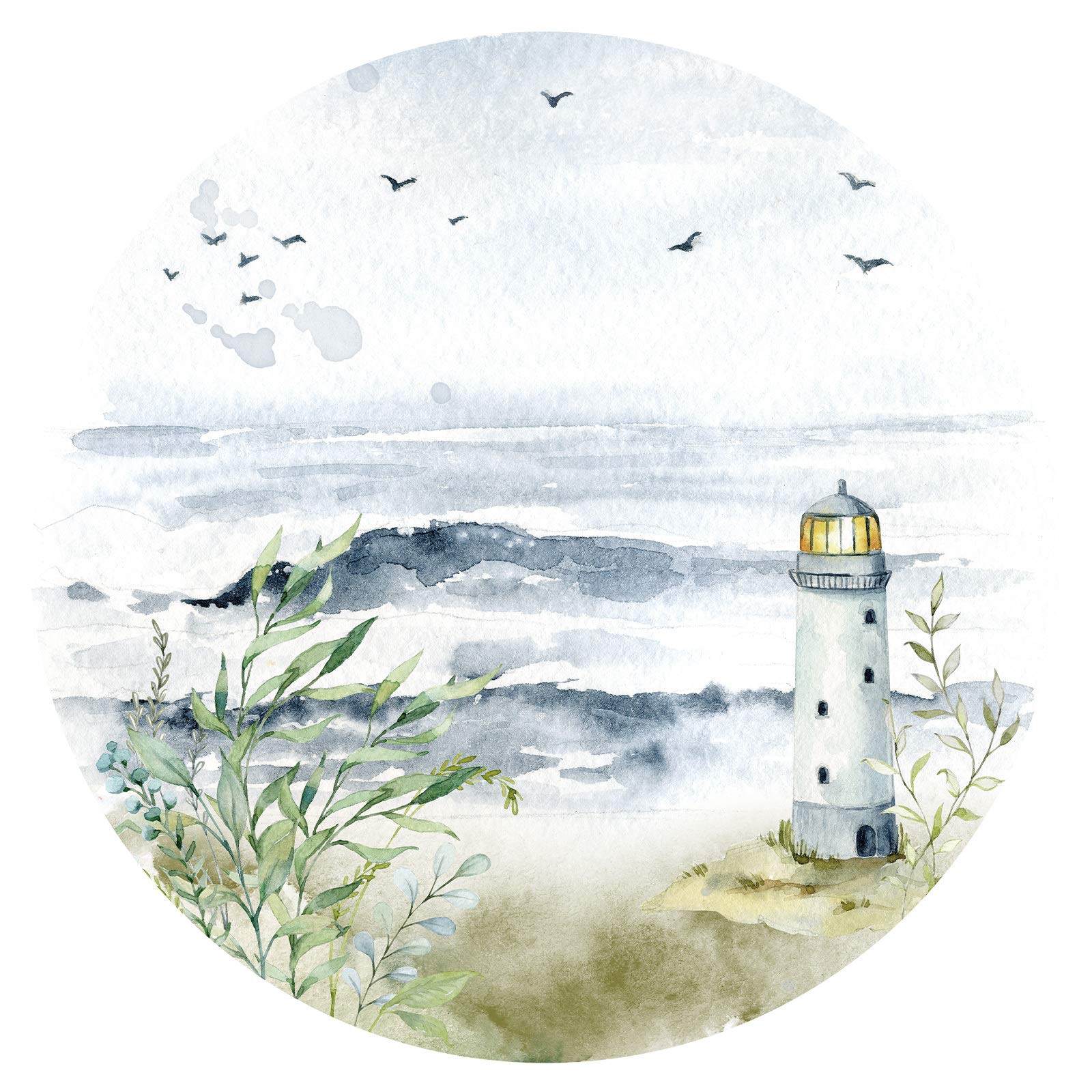 Grandora Wandaufkleber Wandtattoo Schlafzimmer Strand Küste Meer Wandsticker Ostsee Wandbild Wohnzimmer Wanddeko Esszimmer Flur Tapete selbstklebend rund DL652-03