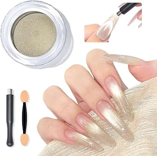 SAVILAND Cat Eye Chrome Powder with Nail Magnet: 9D Cateye Effect Metallic Mirror Chrome Nail Powder with Cat Eye Magnet Tool & Sponge Stick for Gel Polish Home DIY Salon Manicure (Sheer Glass)
