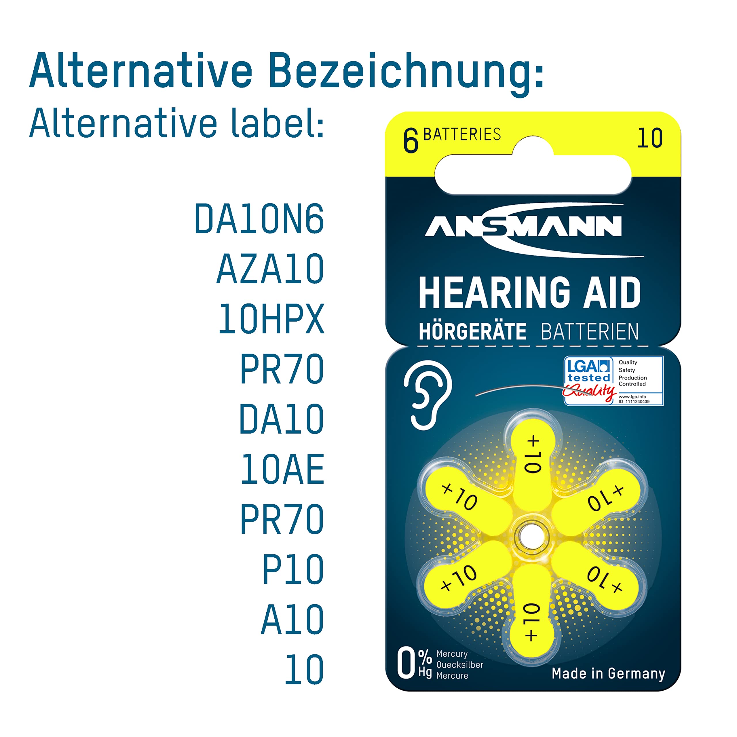 ANSMANN Piles pour appareils auditifs 10 1,4 V (60 pièces) – Piles auditives Made in Germany – Piles Plates de Type 10 A10 P10 PR70 10AE DA10 10HPX AZA10 DA10N6 (Lot de 2)