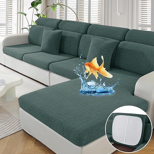 Miniatura 21 de MAXIJIN Fundas impermeables para cojines de sofá de 4 piezas para sofá seccional, funda deslizable para asiento, funda elástica para sofá seccional