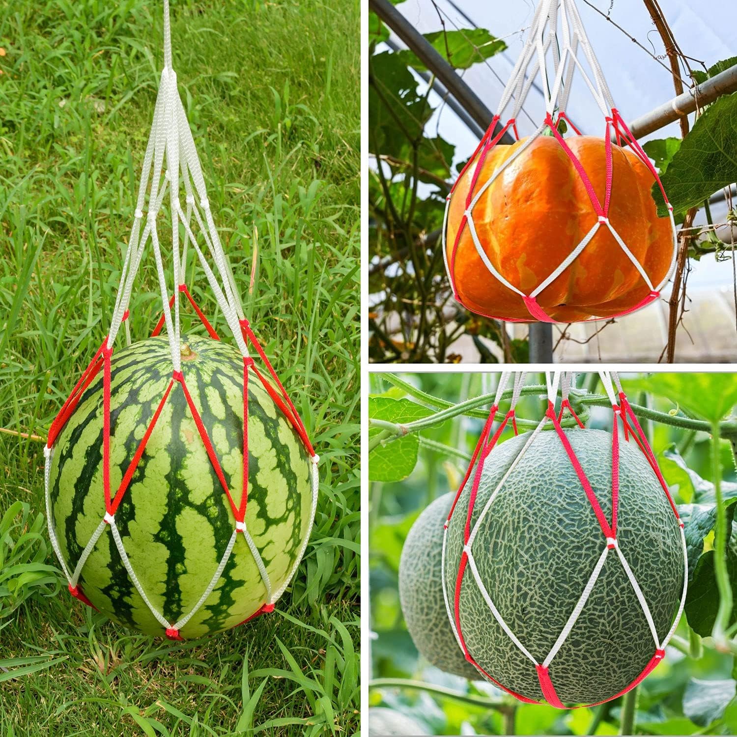 Melonen-Hängemattenwiegen, 20 Stück, Melonenstütze, Aufhängegurt, Gitter der Melonen-Hängematte, robustes Wassermelonennetz, für Melone, Wassermelonen-Wiege, Hängematte (Rot und Weiß) Küche, Haushalt & Wohnen
