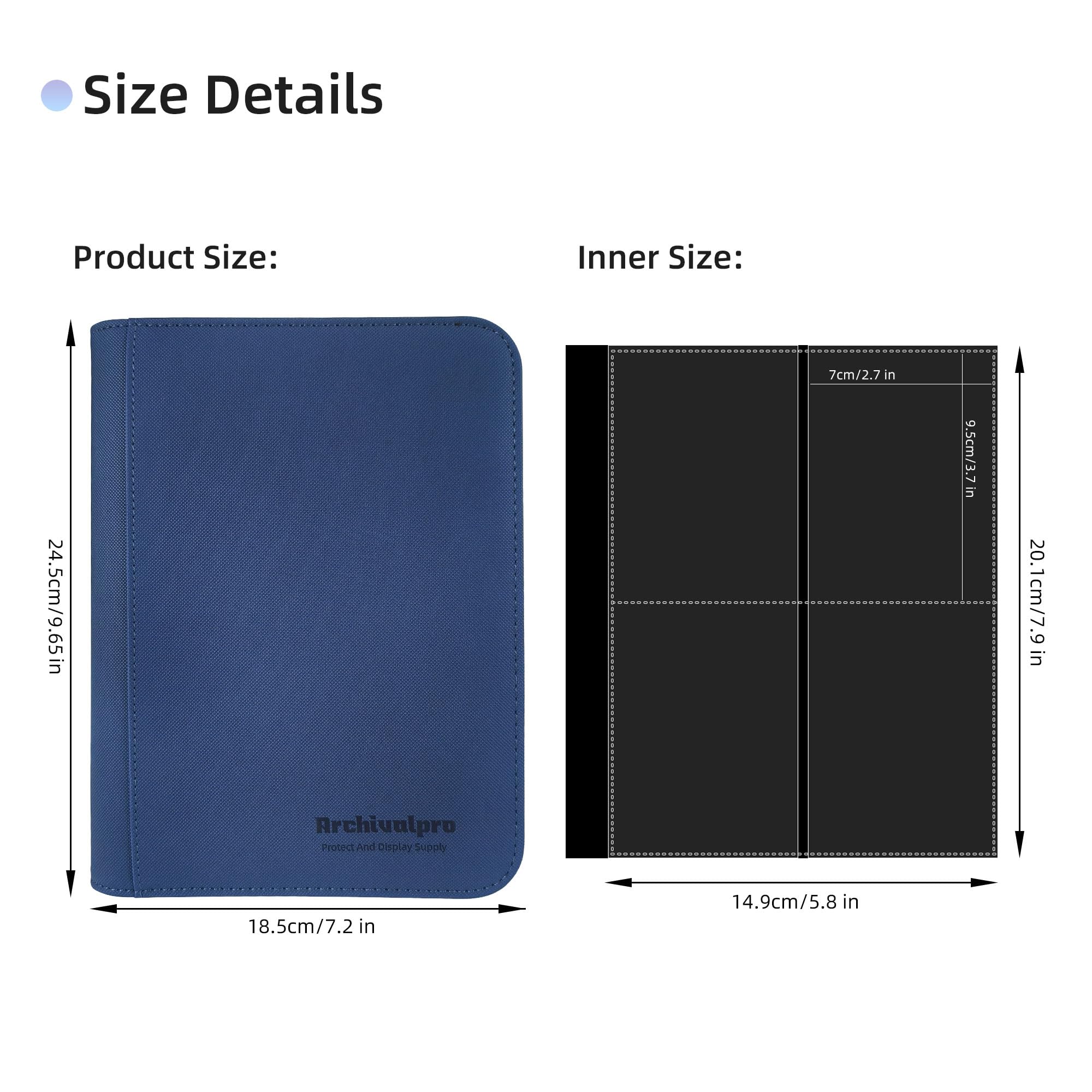 Archivalpro Premium Trading Card Collection Leather Binder, Holds 160 Cards,Card Holder Album with double side 4 Pocket/Page, 20 Pages(Blue)