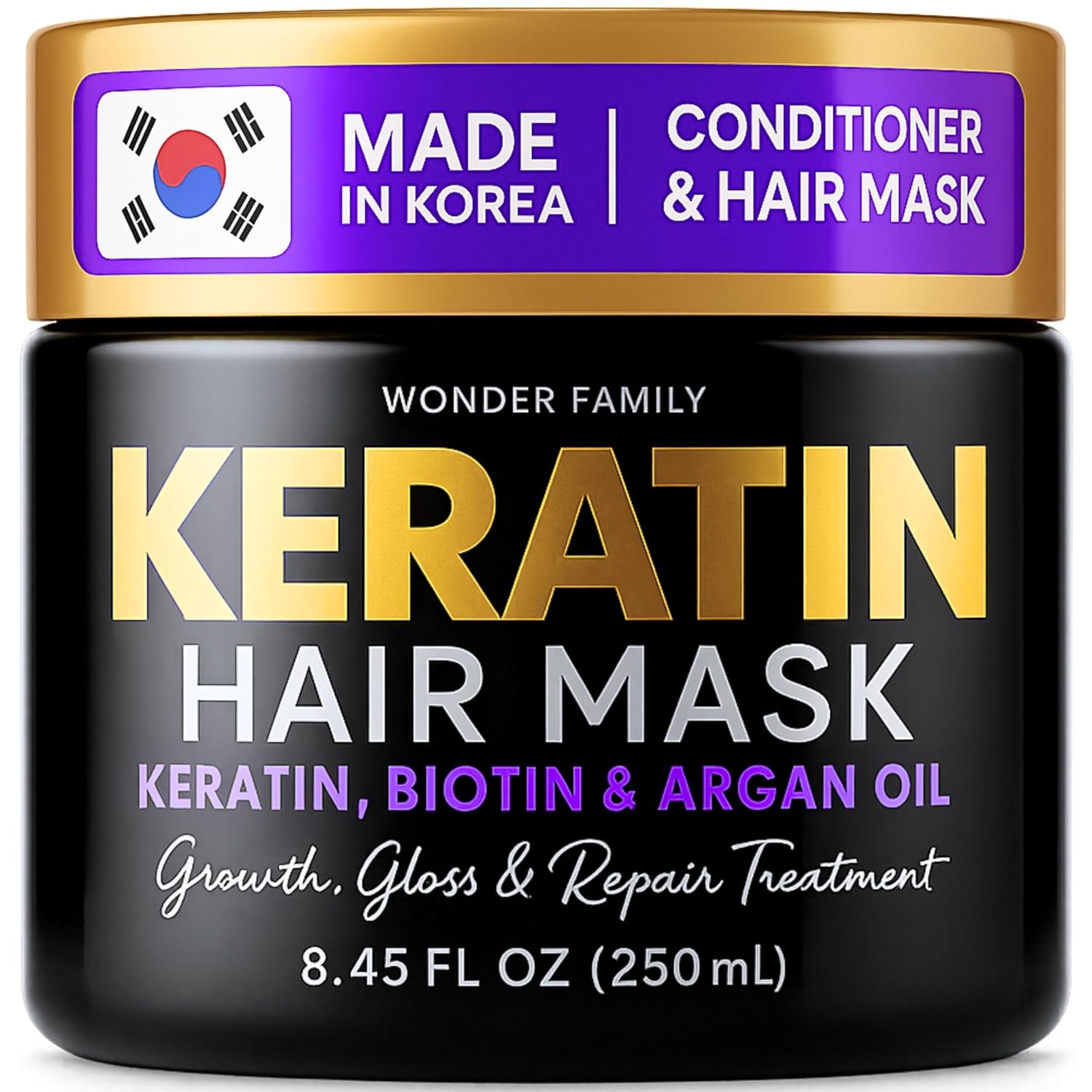 Keratin Hair Mask for Damaged Hair – Deep Conditioning, Hair Gloss, Growth & Repair Treatment with Biotin – Korean Hydrating Hair Moisturizer Mask for Curly, Frizzy, Bleached Hair
