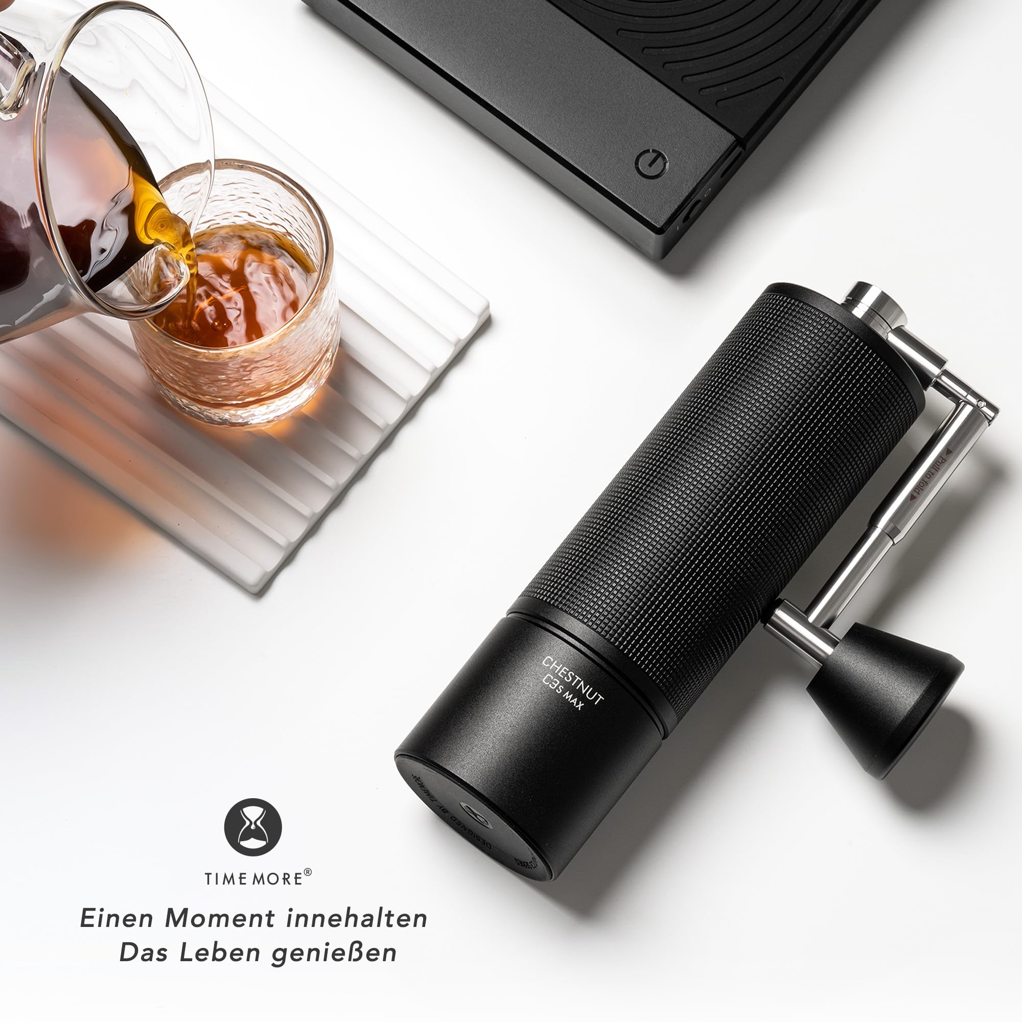 TIMEMORE Chestnut C3s Max, manuelle Kaffeemühle, Upgrade integriertes Ganzmetallgehäuse, Edelstahl S2C Kegelschliff, Handkaffeemühle mit Klappgriff, für Espresso bis French Press, Schwarz