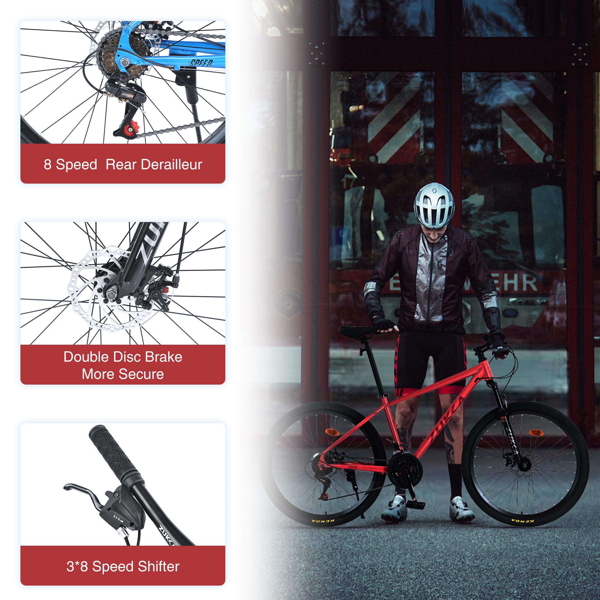 Front Suspension Hardtail Mountain Trail Bike 26 Inch, Mountain Bike for Mens Womens Student Work with 24-Speed Dual Disc Brakes Hardtail Bicycles?Steel Frame,Adjustable Comfortable Saddle?Red