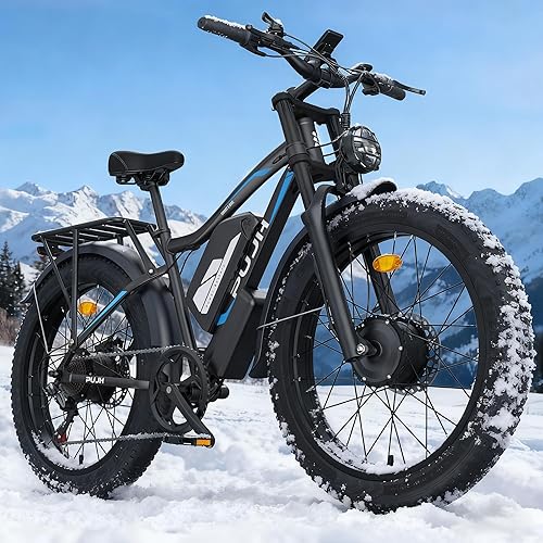 Peak 3000W Dual Motors Electric Bike, 52V 25Ah 26" Fat Tire Fast Ebike Max 38 mph up to 100 Miles, Front Suspension Hydraulic Disc Brake Class3 Ebike Off Road Mountain Hunting EBike for Adults