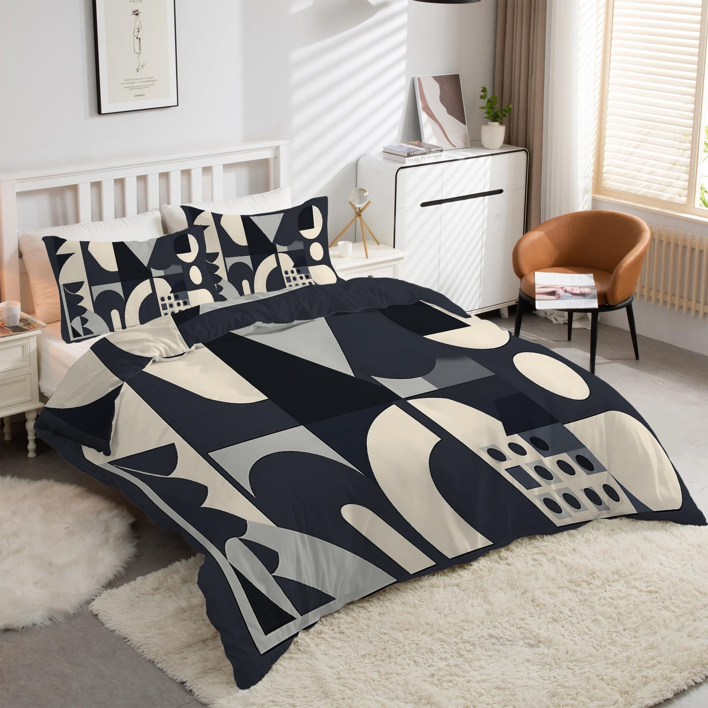 Parure de lit 90x190 housse de couette géométrie microfibre 3 pièces et taies d'oreiller