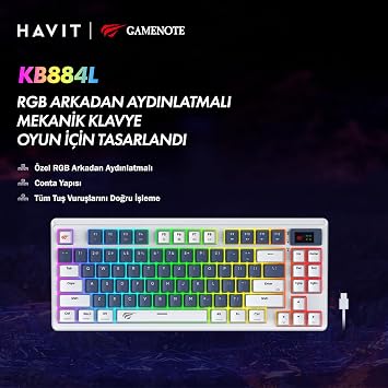 Havit Gamenote Kb884L Rgb Mechanical Turkish Keyboard 1.06inch Tft-lcd Screen - Red Switch