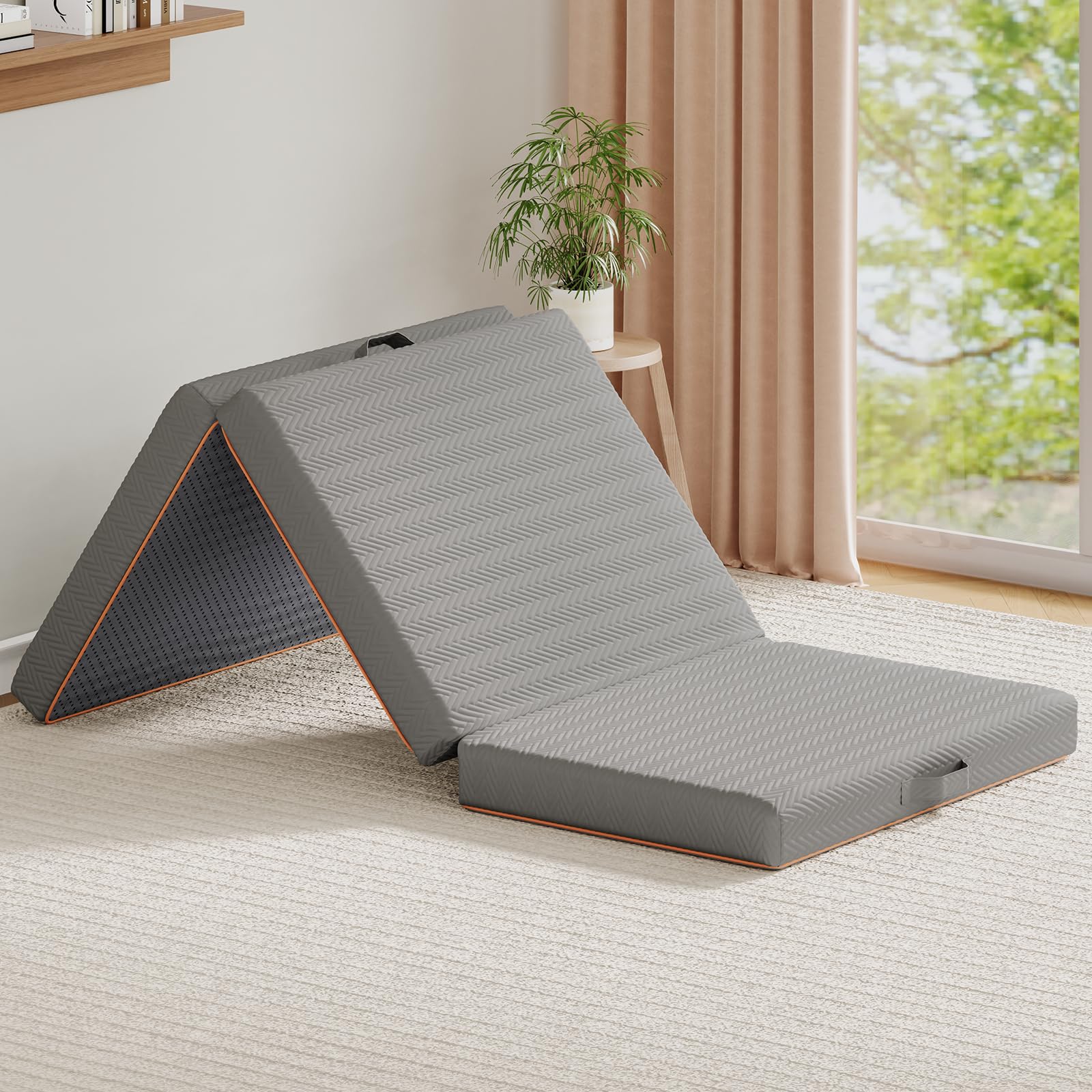 Warmiehomy Folding Mattress Single, 10CM Foldable Memory Foam Mattress with Washable Cover, Portable Trifold Floor Mattress for Travel, Camping, Guest, Dorm, Playroom, Home, Caravans