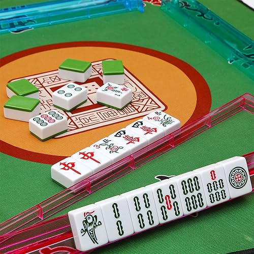Miniatura 6 de Glimin El juego de 5 accesorios Mahjong incluye 4 bastidores de acrílico Mahjong con empujadores y 1 funda de mesa Majiang de gran tamaño, estante