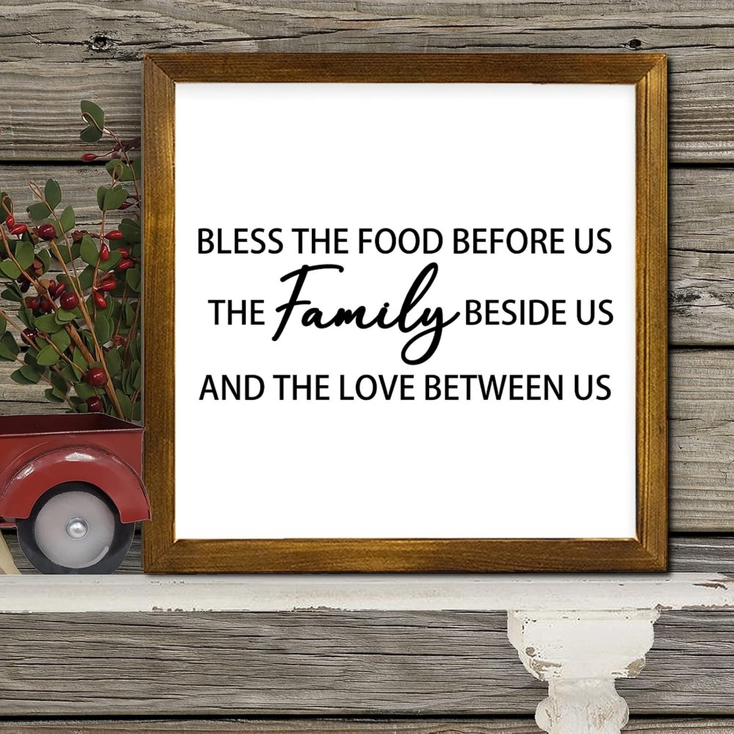 Bless The Food Before Us Framed Wood Sign Christian Scripture Hanging Wall Art Retro Wall Decor Hanging Plaque Sign for Home Kitchen Bar Room Garage Bedroom Housewarming Gift 12x12 Inch