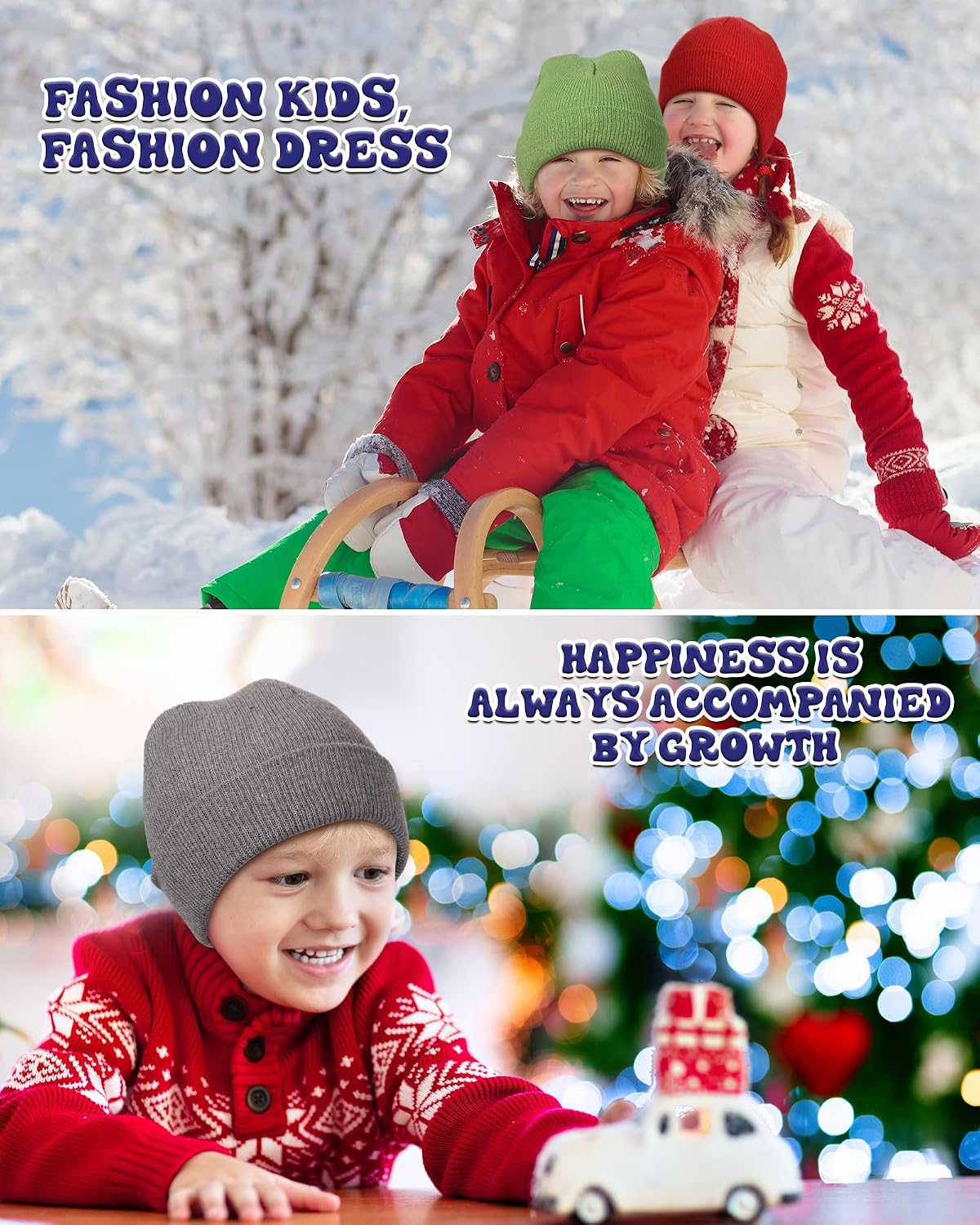 Toulite 24 Pcs Kids Winter Beanies Warm Cold Weather Hats Knitted Beanie Cap Solid Color for Boy Girl Children School Outdoor