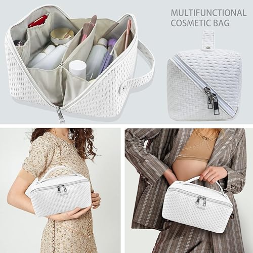 Miniatura 6 de Bolsa de maquillaje de viaje de gran capacidad para mujeres, bolsa de cosméticos portátil, bolsa de cosméticos impermeable de piel sintética