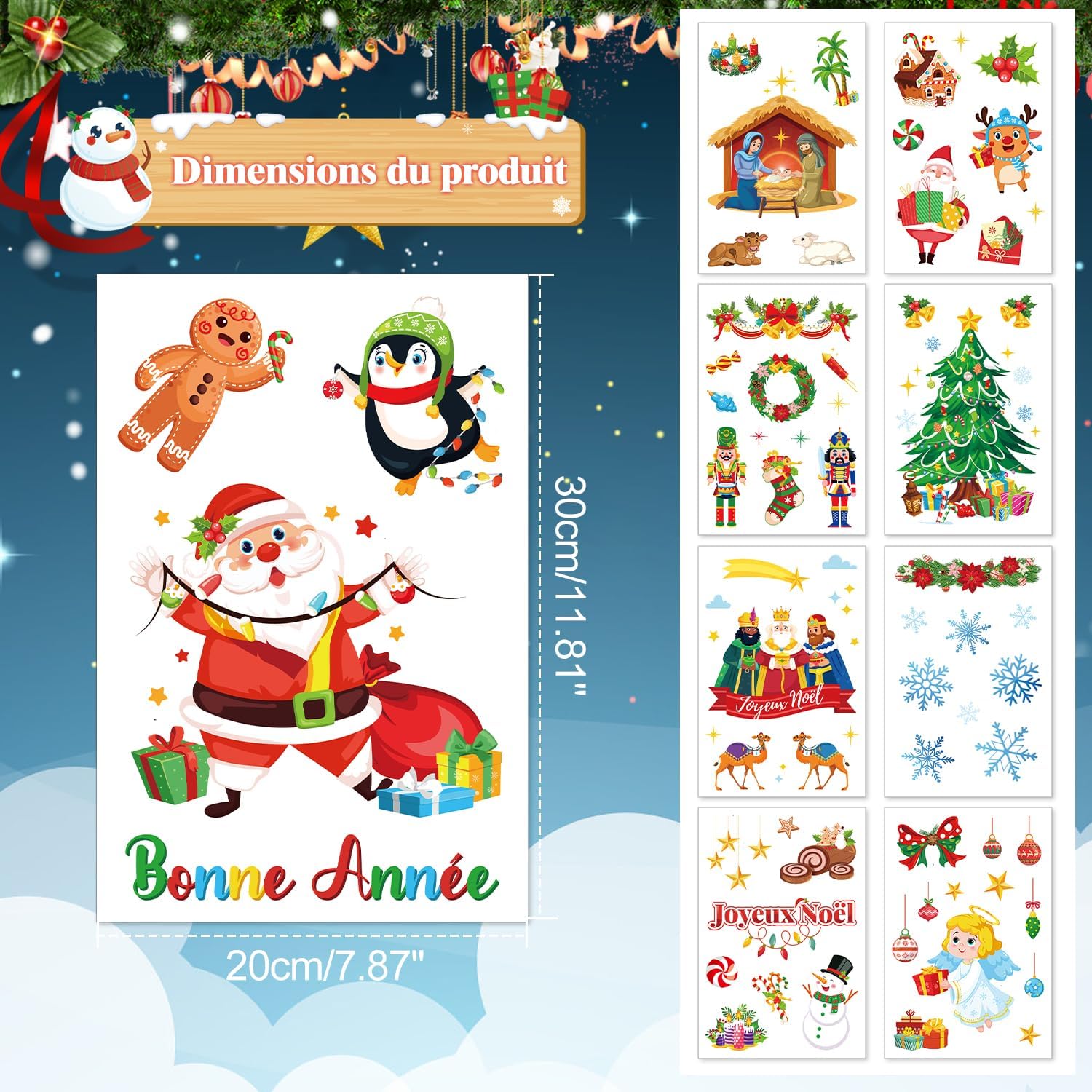 12 Feuilles 171 Pièces De Grande Taille Pour Fenêtre De Noël