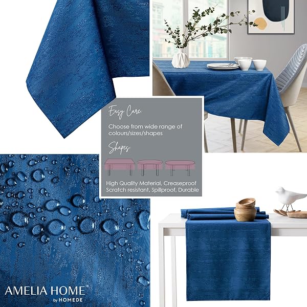AmeliaHome Tischdecke 60x60 cm Mitteldecke Tischtuch Tafeldecke Fleckschutz Lotuseffekt Abwaschbar Wasserabweisend Ornament Dunkelblau Vesta - 2