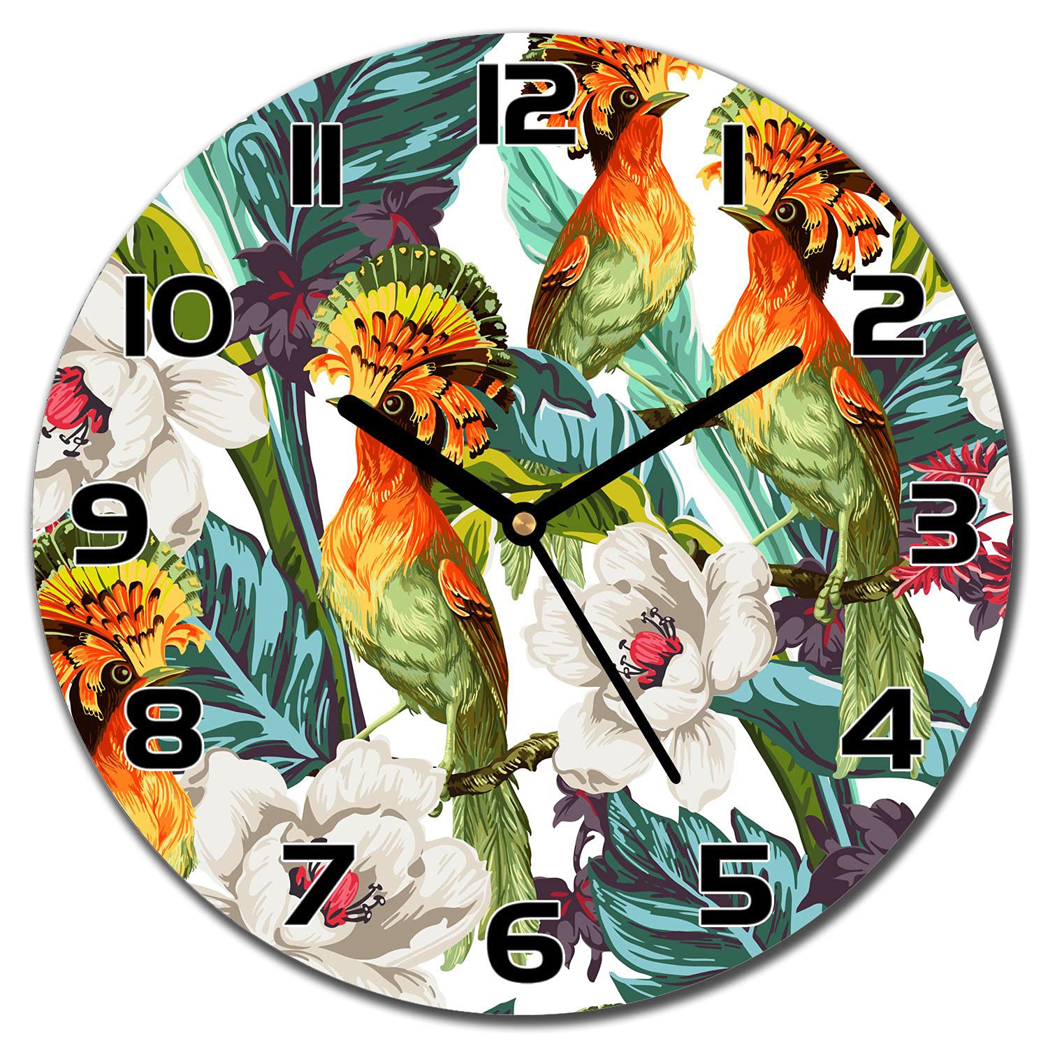 Horloge en verre Coloray 30 cm Les Oiseaux Partent avec aiguilles noires murale