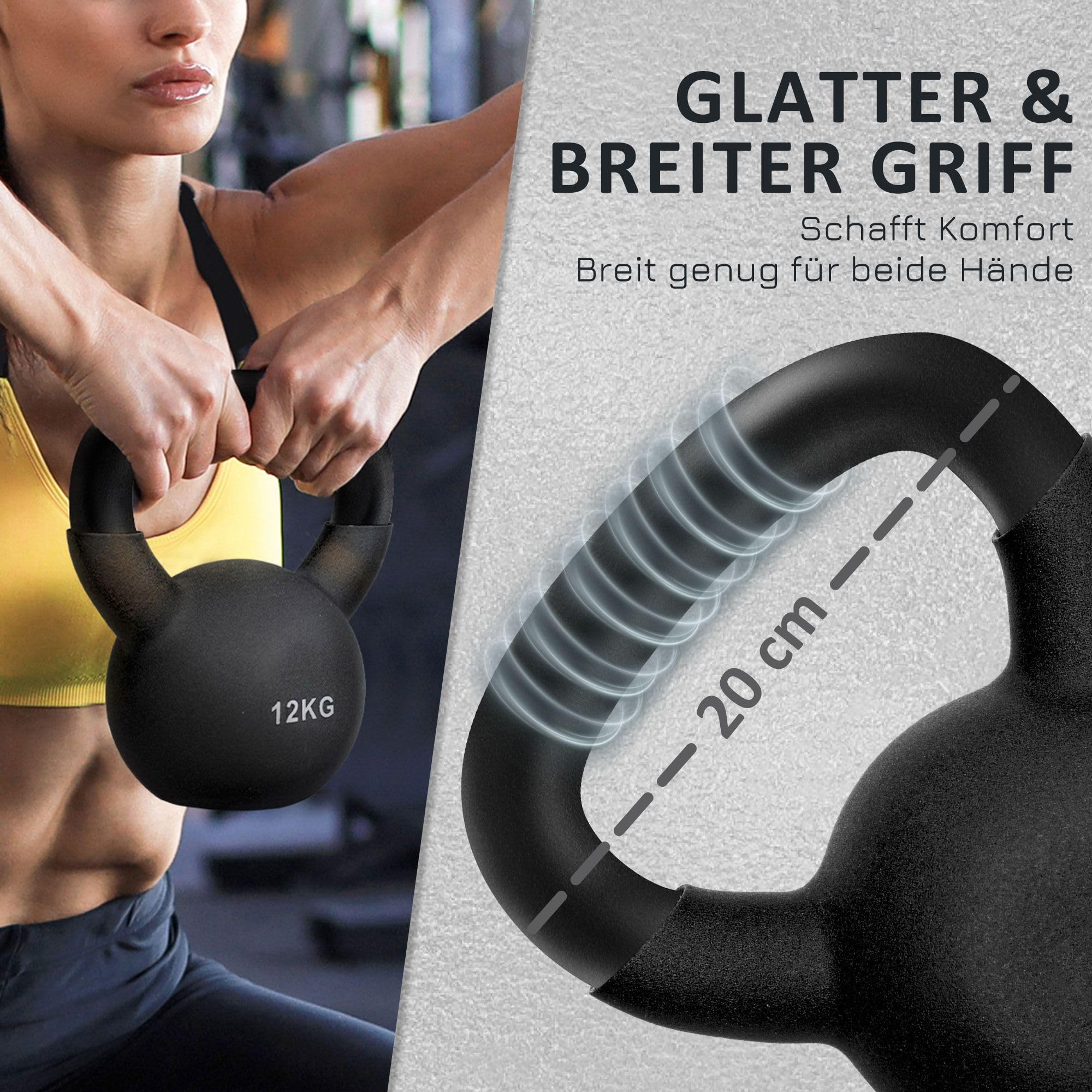 HOMCOM 12 kg kettlebell żeliwny kettlebell z powłoką neoprenową Przyjazna dla podłogi huśtawka z hantlami do podnoszenia ciężarów, kondycjonowania, treningu siłowego i rdzenia czarna