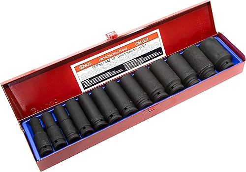 Miniatura 6 de GENIUS TOOLS Juego de llaves de vaso de impacto profundo Dr. SAE de 13 piezas de 12" (CR-Mo) - CM-031 (CD-413S)