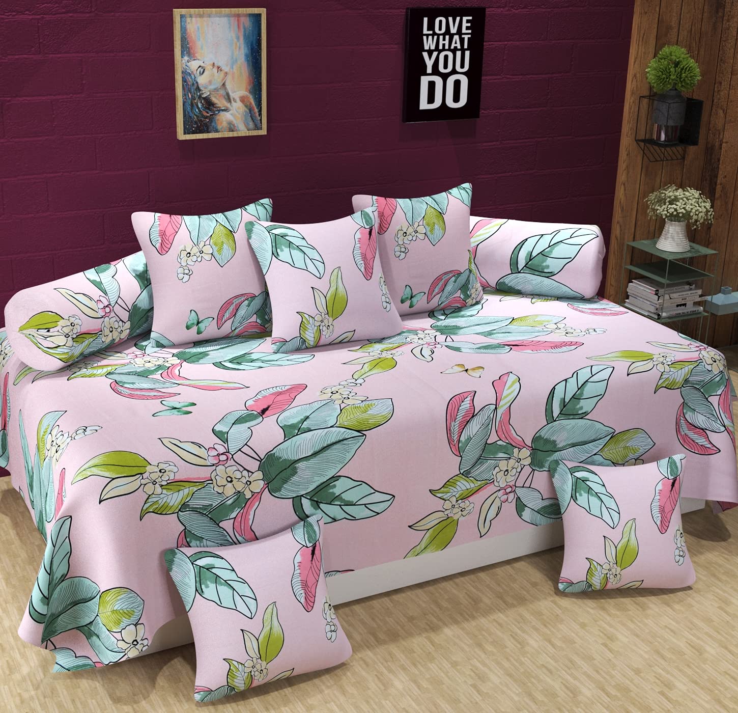 Microfiber Abstract Super Soft 3D Blend Diwan (Pink, 228 cm x 150 cm) - Set of 8 Pieces-image-20