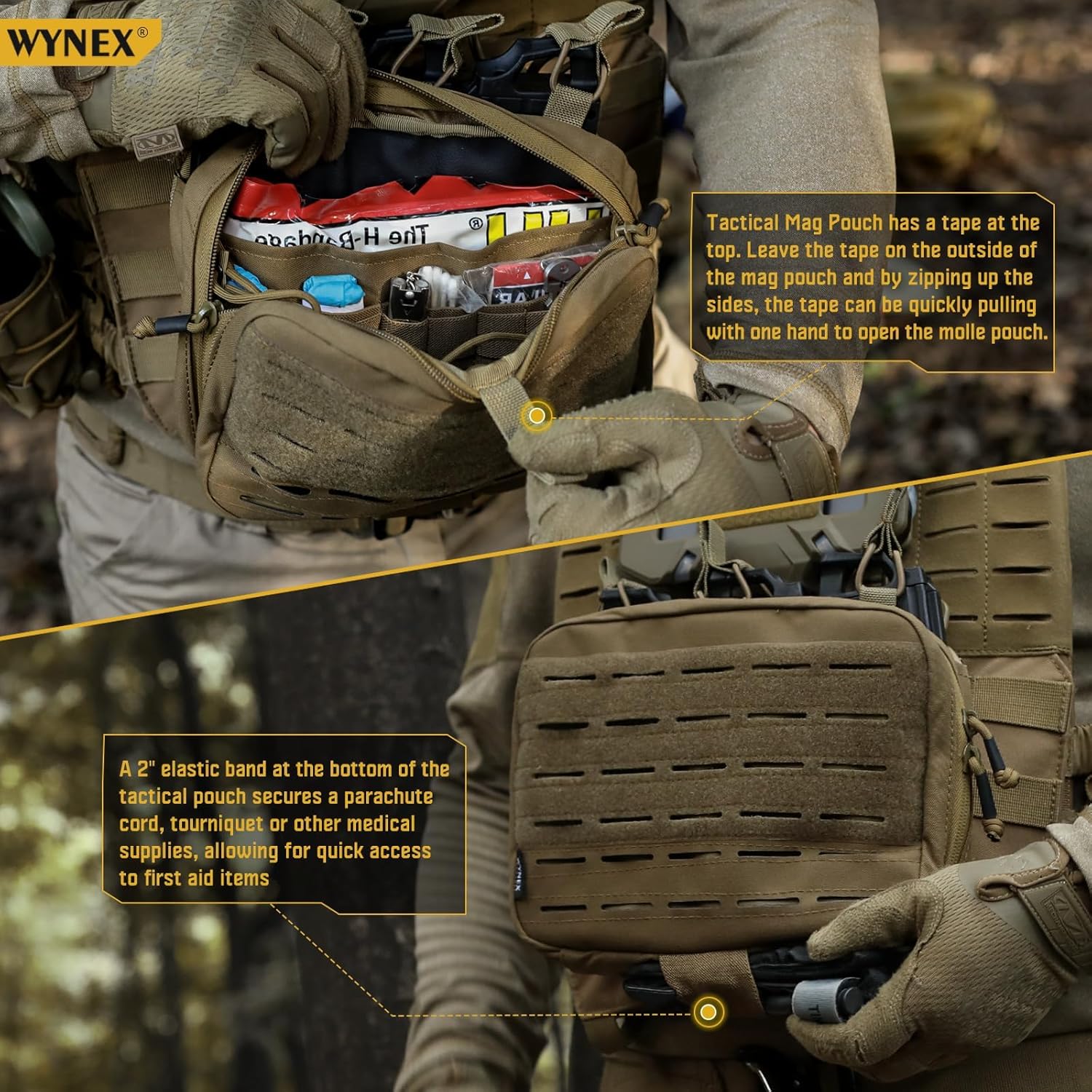 WYNEX Molle Mag Pouch,Tactical Molle Admin Pouch of Laser Cut, Triple Magazine Pouch with Molle Utility Pouch for AR M4 M16 Mag, Tactical Medical EMT EDC Pouch