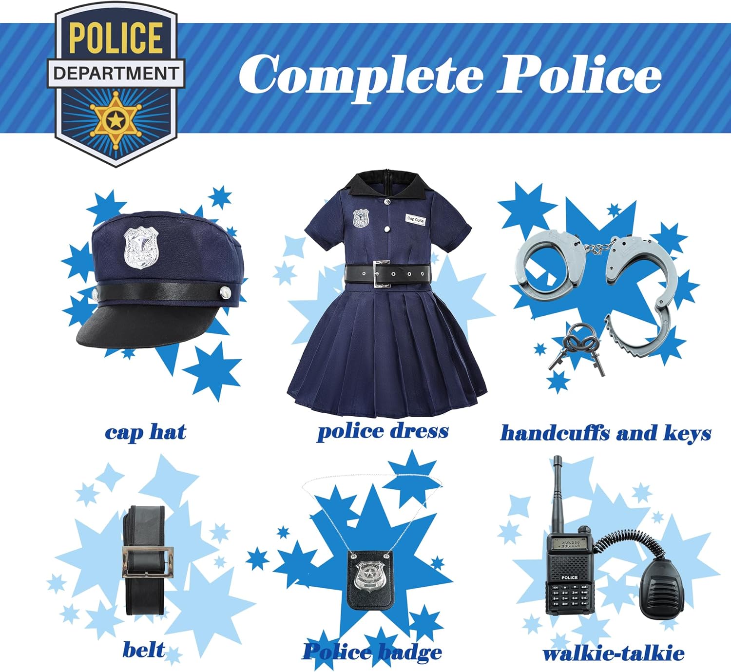 Lingway Toys Kids Police Costume For Girls,Girls Police Officer Costume Set,Kids Halloween Costume Dress Up 3-14years - Image 2